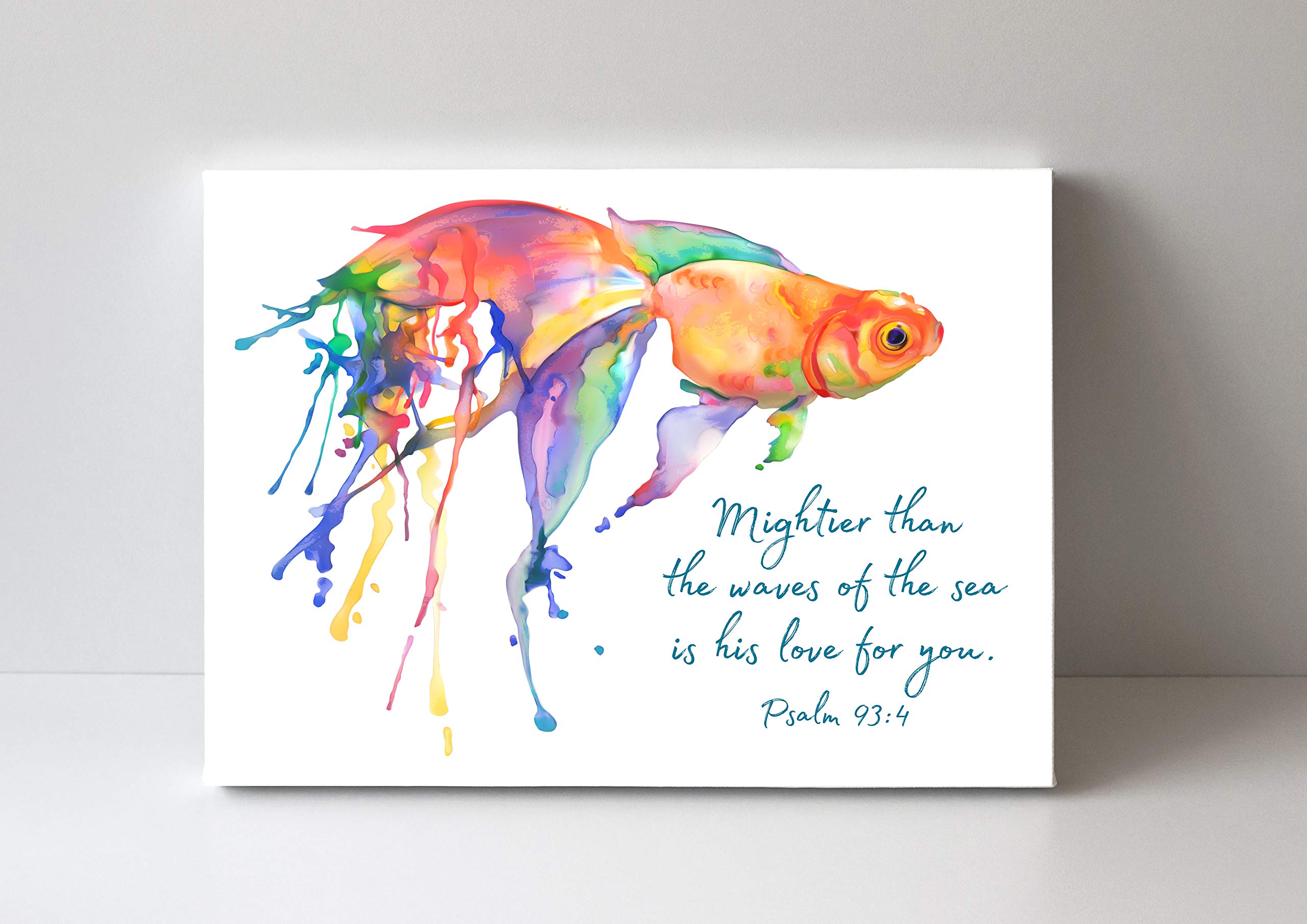 Psalm 93:4 Goldfish Bible Verse Canvas Print - Faith Wall Art for Kids' Room Decor