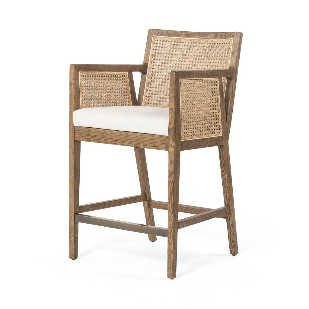 Antonia Cane Stool - Toasted Parawood Accent Chair | Modern Boho Home Decor for Living Room, Bedroom & Patio