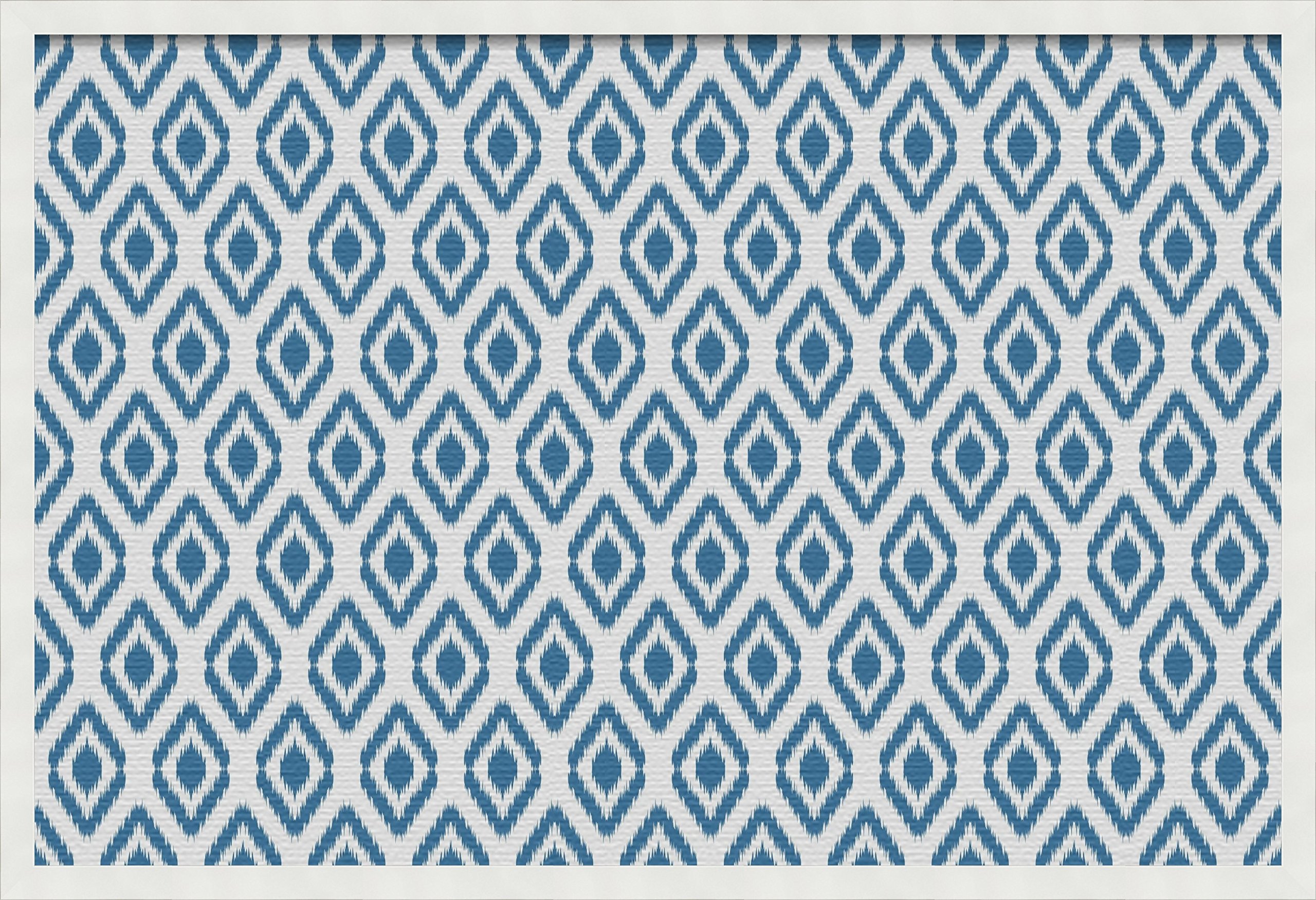 PinPix 36x24 Inch Cork Bulletin Board with Ikat Navy Design & Satin White Frame - Decorative Wall Pin Board for Home Office Decor, School Classroom, Dorm Room Organization & Message Display