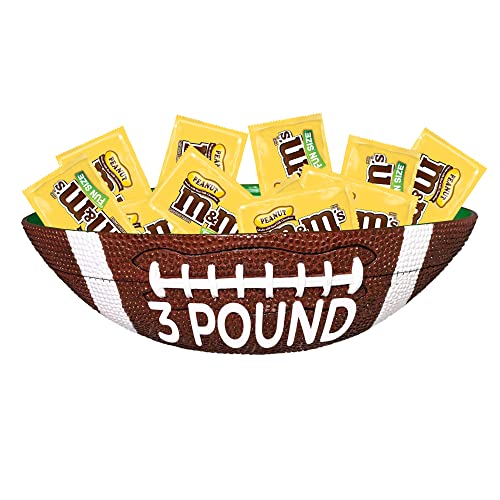 Football Shaped Candy Bowl - 3lbs Bulk Peanut Chocolate Candy, Sports Party Supplies with Chocolate Covered Peanuts, Perfect Game Day Snack Jar & Table Decor for Super Bowl, Birthday Parties & Sports Events