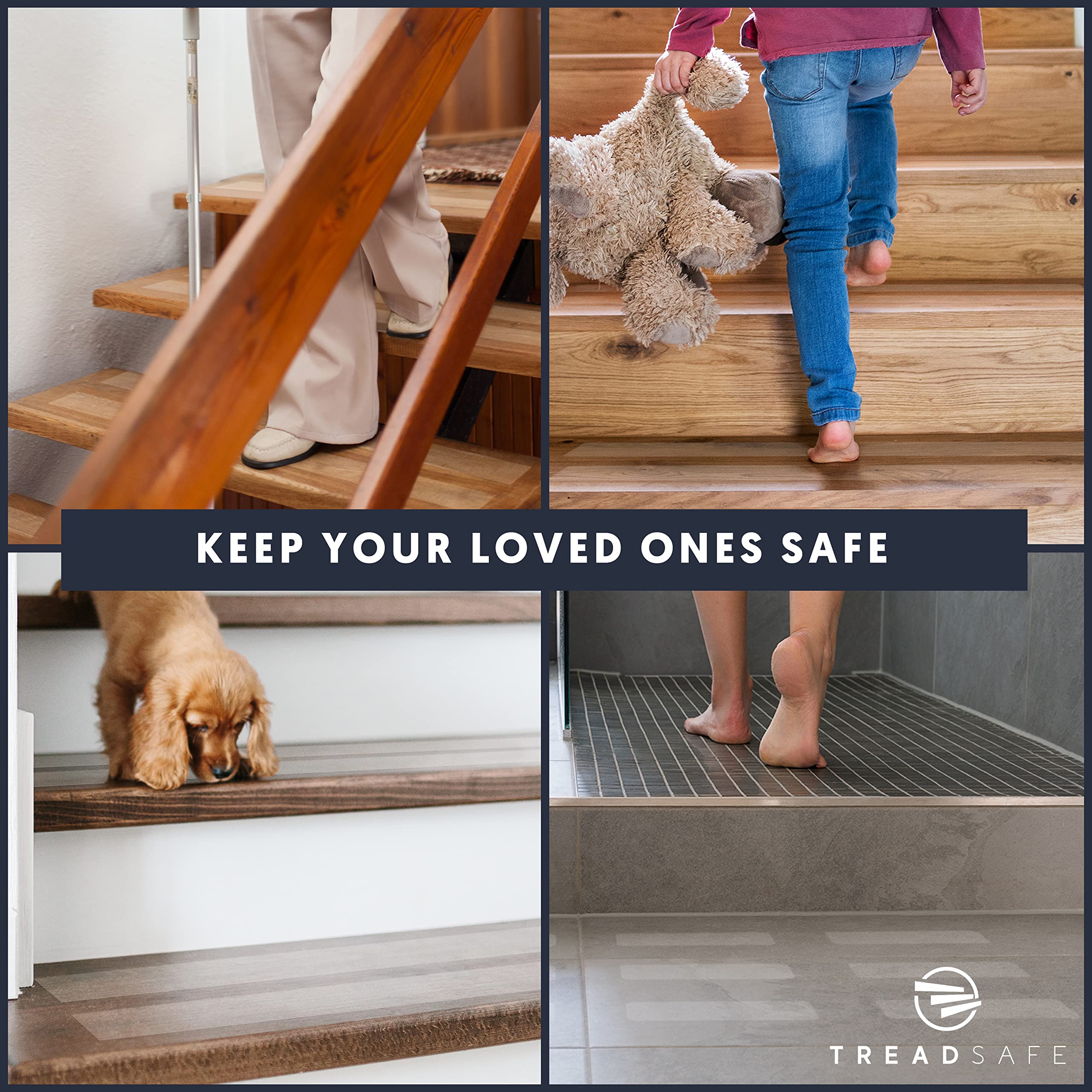TREADSAFE Clear Non-Slip Grip Tape for Stairs - Indoor & Outdoor Anti-Slip Stair Treads for Wooden Steps - Heavy Duty Friction Tape for Enhanced Safety on Slippery Stairs (Perfect for Homes, Offices, and Public Spaces)