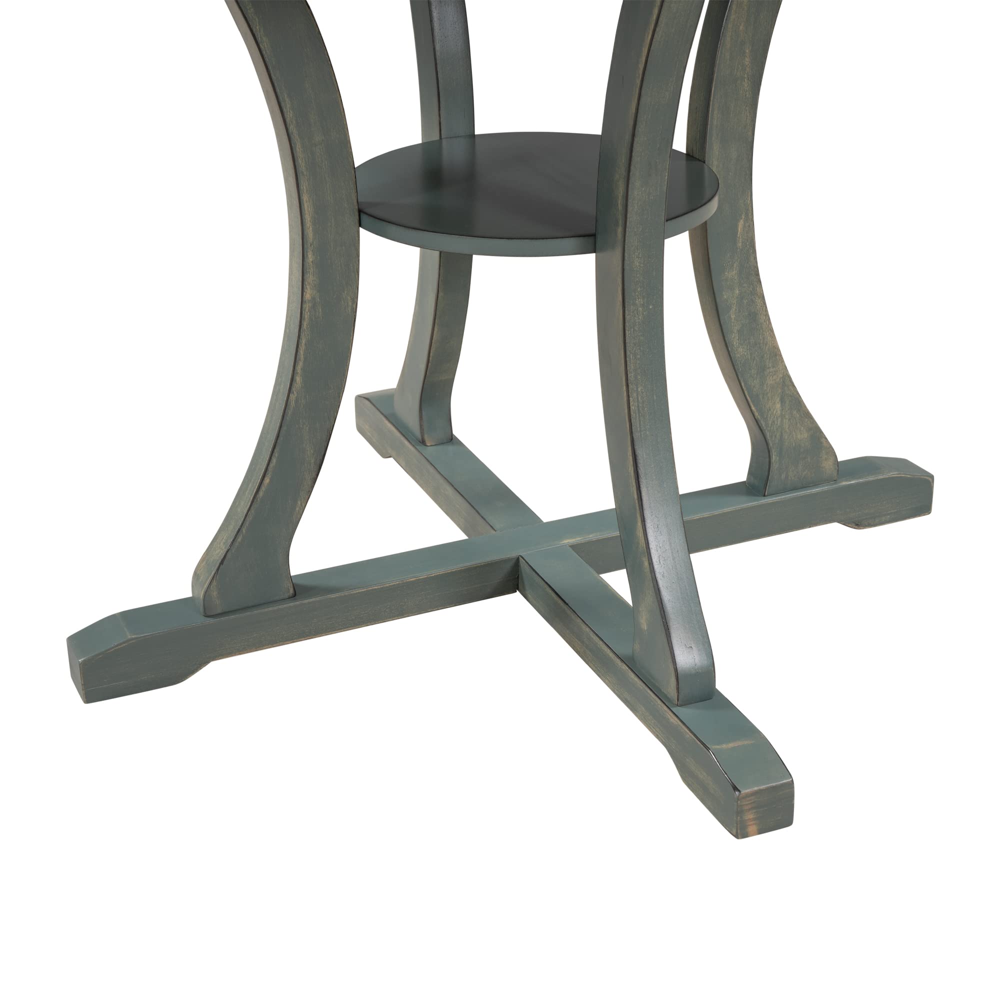 Polibi 5-Piece Round Wooden Dining Table Set with 4 Chairs - Special-Shaped Legs & Exquisite Hollow Back Design - Antique Blue/Dark Brown - Perfect for Dining Room, Kitchen, Breakfast Nook & Small Space Decor
