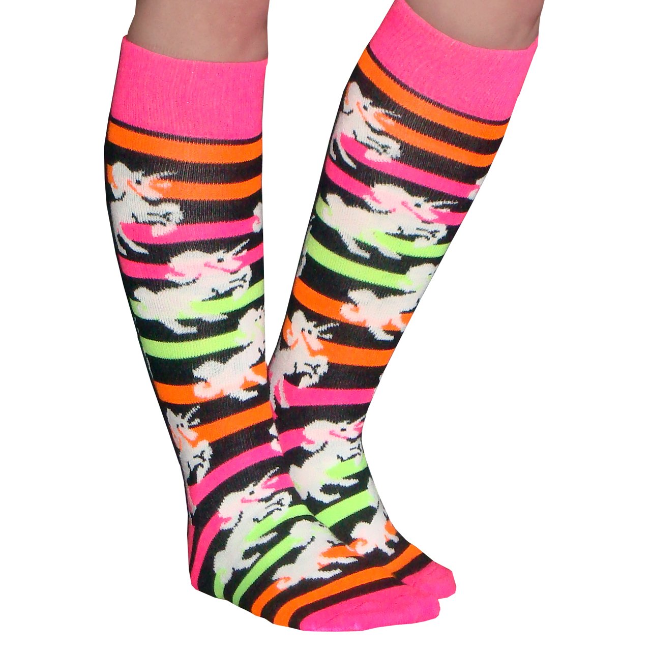 Chrissy's Socks Women's Unicorn Rainbow Crew Socks Size 7-11 in Pink, Orange & Green - Fun Novelty Socks for Costume Parties, Gifts & Everyday Wear