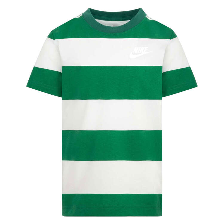 Nike Kids' Green and White Striped Short Sleeve T-Shirt - Comfortable Cotton Tee for Boys & Girls - Perfect for School, Play & Everyday Wear