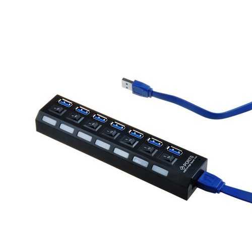 7-Port USB 3.0 Hub with Individual On/Off Switches & USB A to B Cable - High-Speed Data Transfer for PC, Laptop, Mac, Gaming & Office Setup