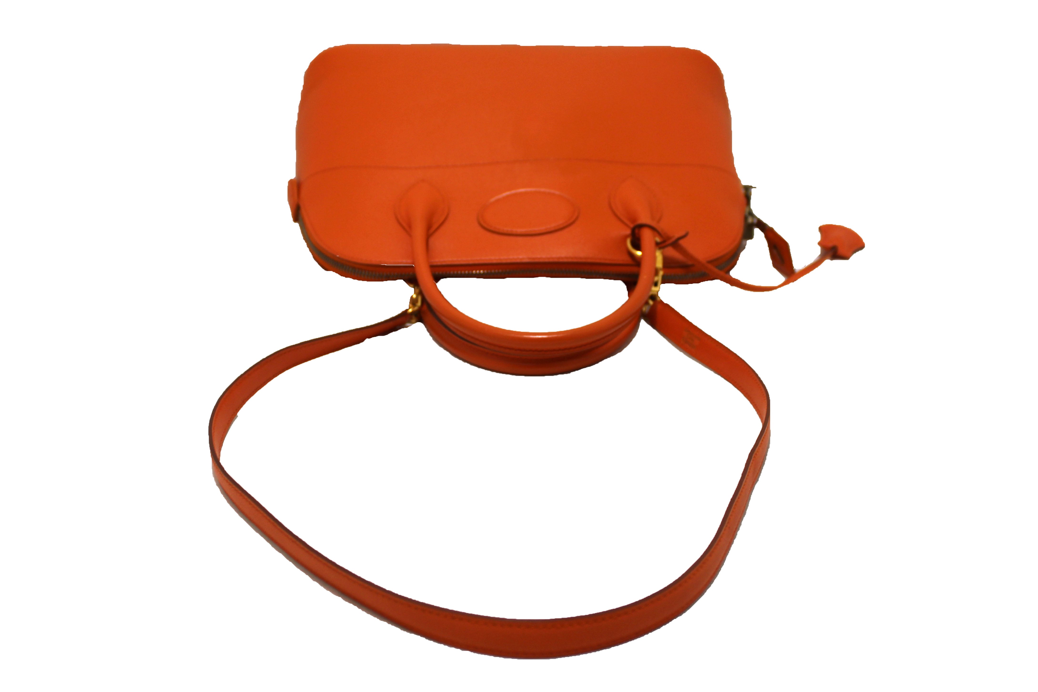 Authentic Hermes Orange Bolide 31 Box Calf Leather Handbag & Shoulder Bag - Luxury Designer Purse for Women, Perfect for Work, Travel & Everyday Use