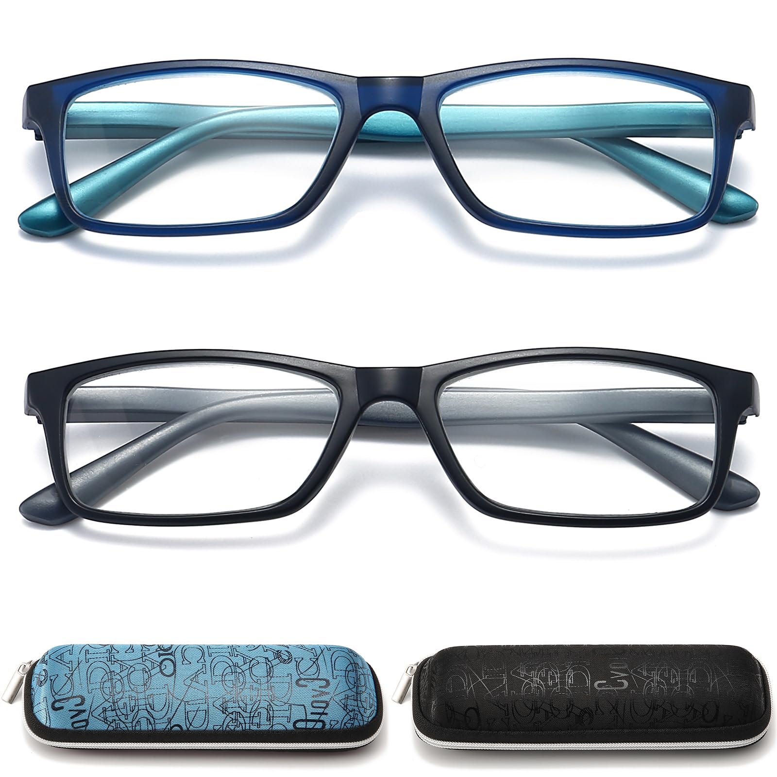Blue Light Blocking Reading Glasses for Men & Women - Rectangular Computer Glasses with Spring Hinge - Reduce Eye Strain for Office Work, Gaming & Screen Time