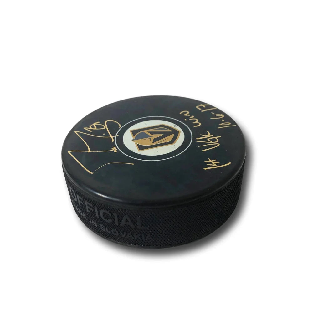 Authentic Marc Andre Fleury Signed Vegas Golden Knights Puck with Inscription - Includes Display Case & JSA COA - Perfect for Hockey Fans & Collectors - Great for Memorabilia Displays & Gifts