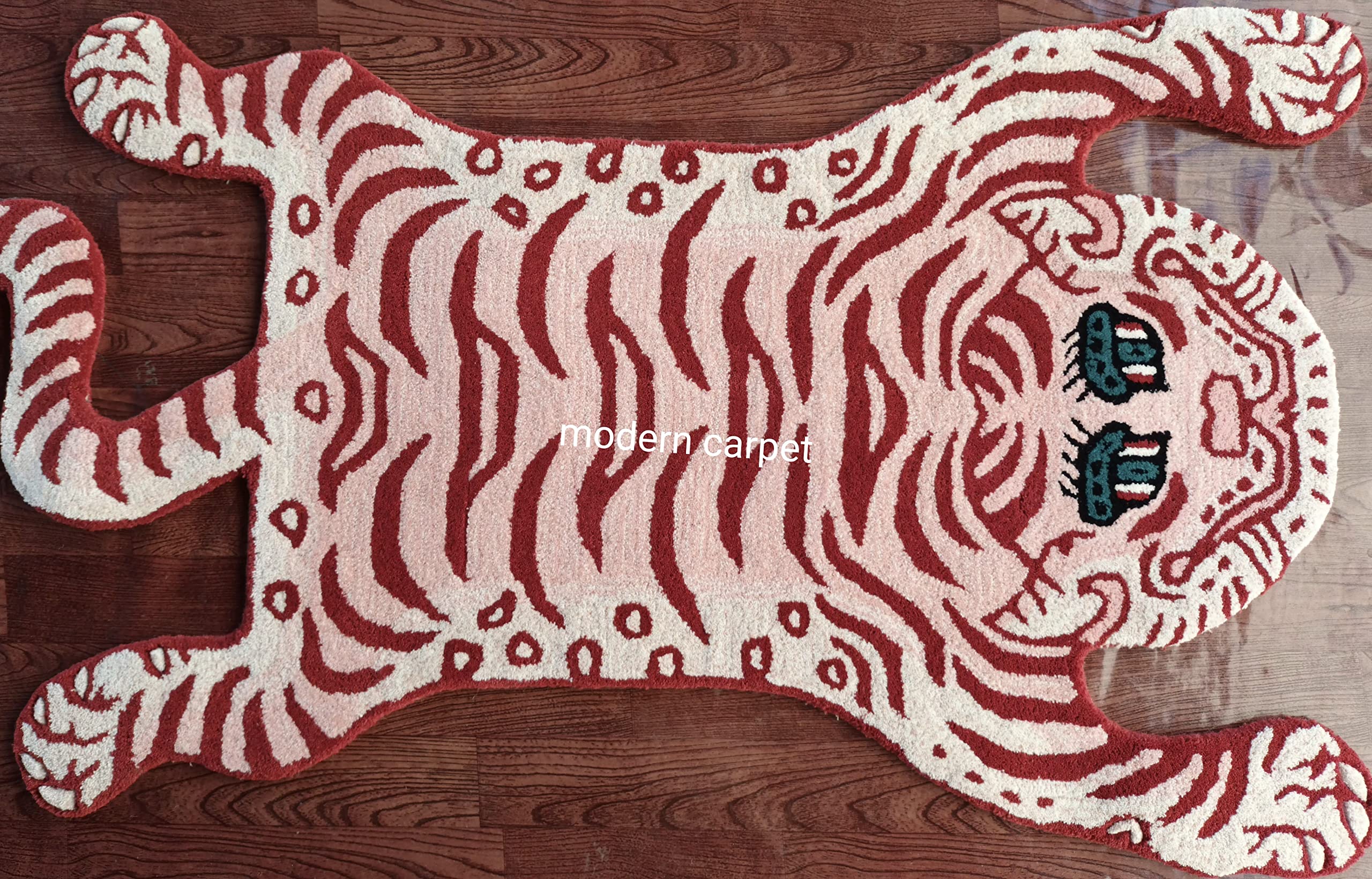 Handmade 3x5 Ft Tibetan Tiger Rugs - 100% Wool Tufted Animal Print Carpet for Bedroom & Living Room Décor | Modern Boho Style Home Accent for Cozy Spaces & Meditation Areas