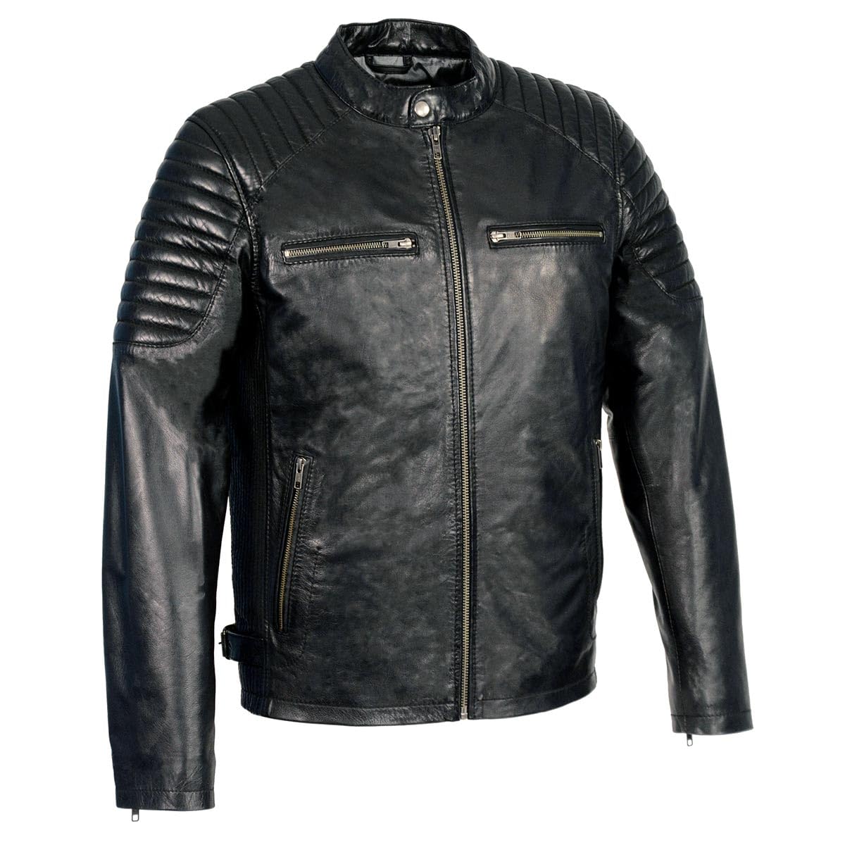 Milwaukee Leather SFM1840 Men's Quilted Black Leather Jacket with Snap Button Collar – Stylish Motorcycle & Casual Fashion Outerwear for Everyday Wear