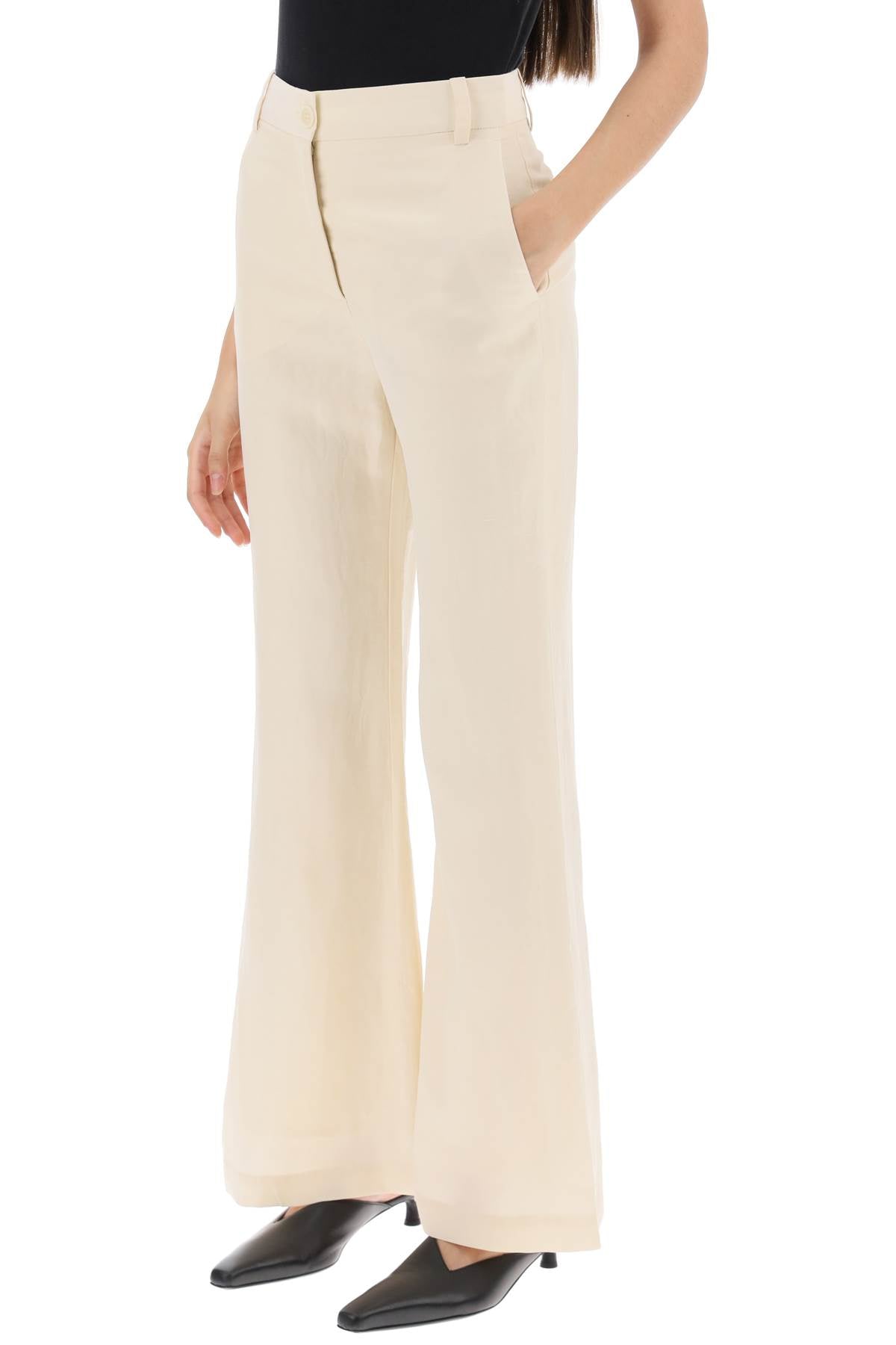 By Malene Birger Carass Linen Blend Pants - Women's High Waisted Wide Leg Trousers for Summer & Casual Wear