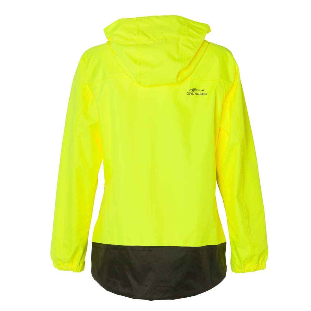 Grundens Women's Waterproof Fishing Jacket with Hood - Hi-Vis Yellow, Stain-Resistant Raincoat for Outdoor Activities | Perfect for Fishing, Hiking & Stormy Weather (Size Large)