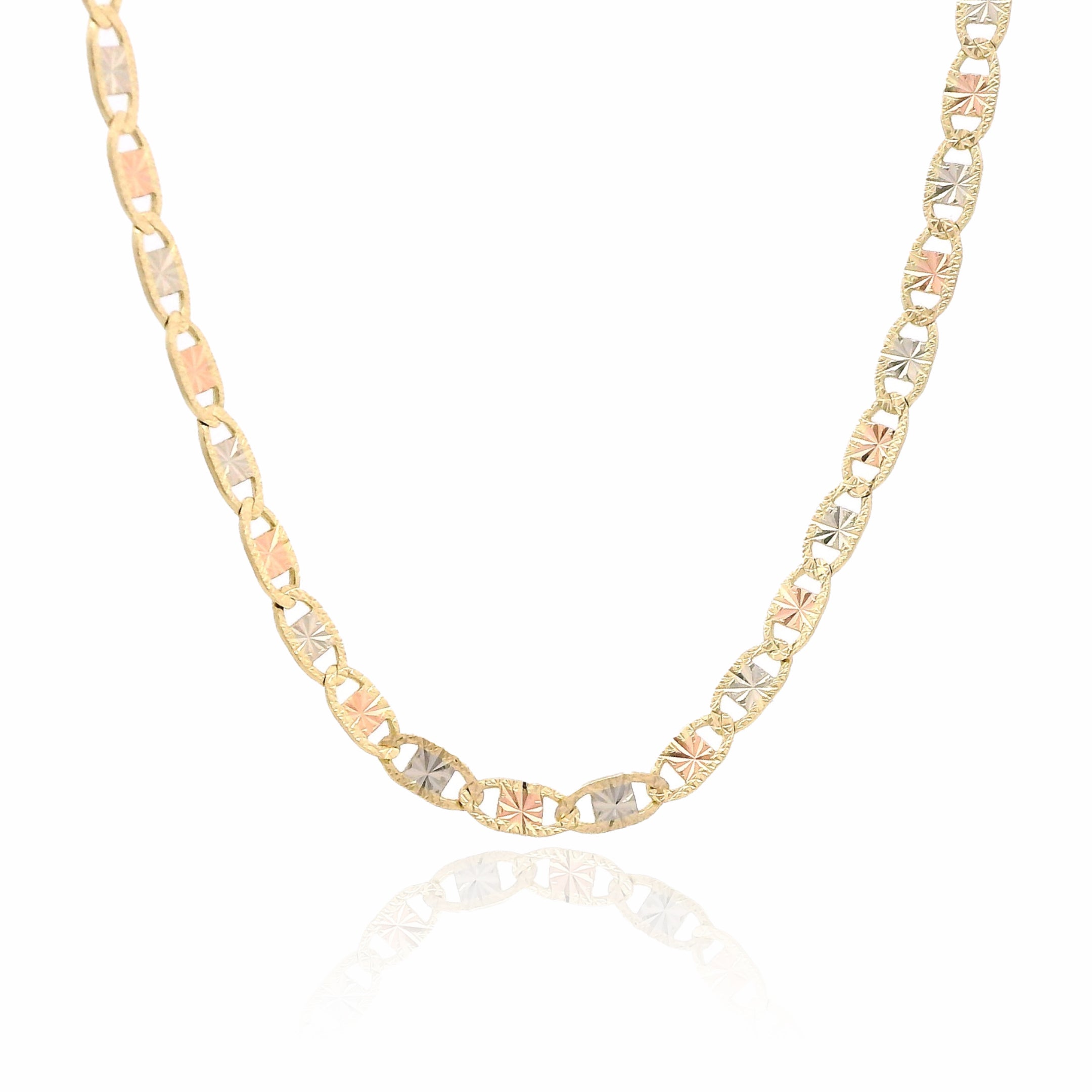 14K Gold Valentino Three-Tone Chain Necklace - 24 Inches (60cm) - Elegant Layering Jewelry for Women - Perfect for Parties, Weddings & Everyday Wear