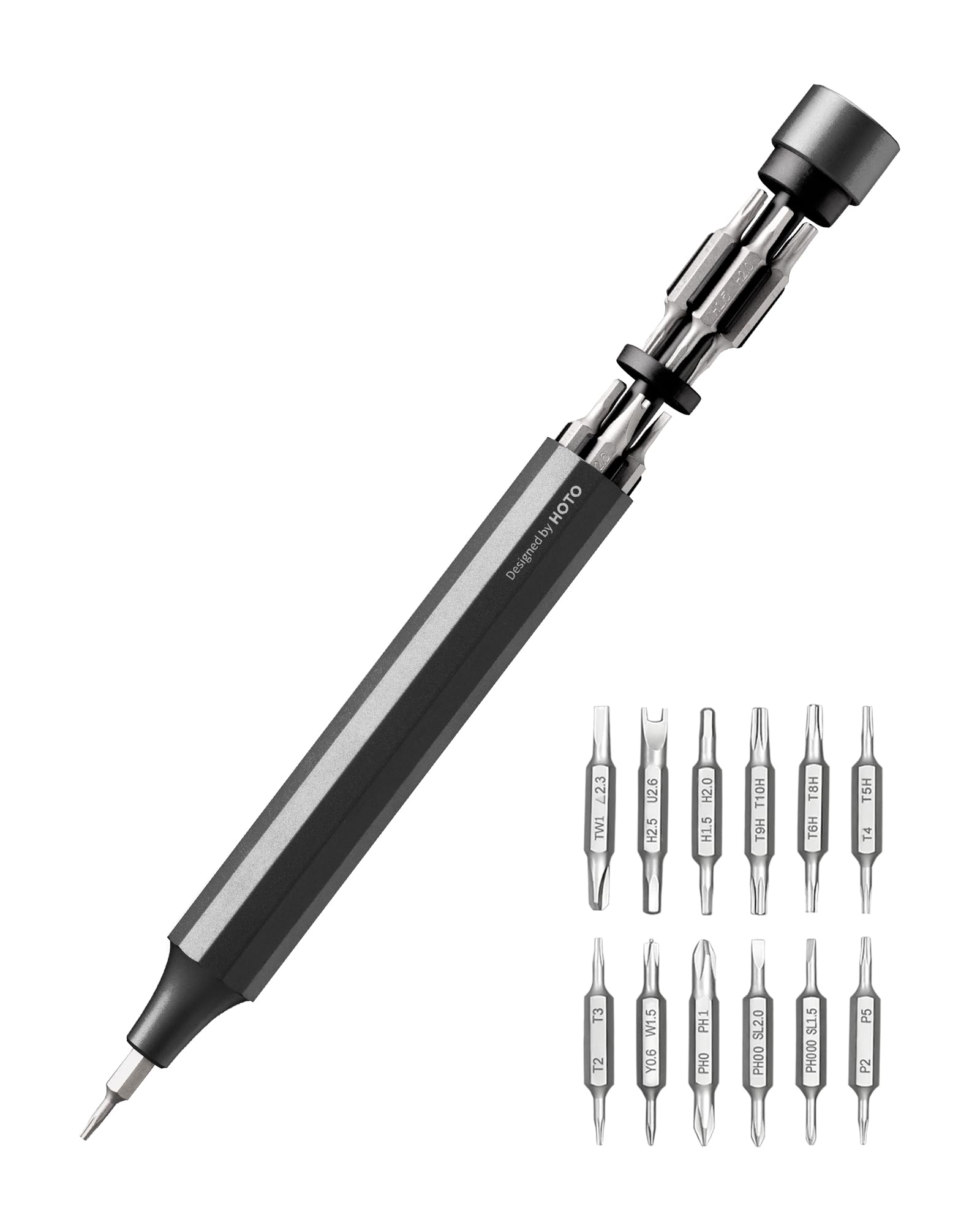 HOTO 24-in-1 Magnetic Precision Screwdriver Set - Mini Multi-Bit Tool for Eyeglasses, Electronics, Watches, Phones, Laptops & Cameras - Perfect for DIY Repairs, Home Improvement & Tech Maintenance (Slate Grey)