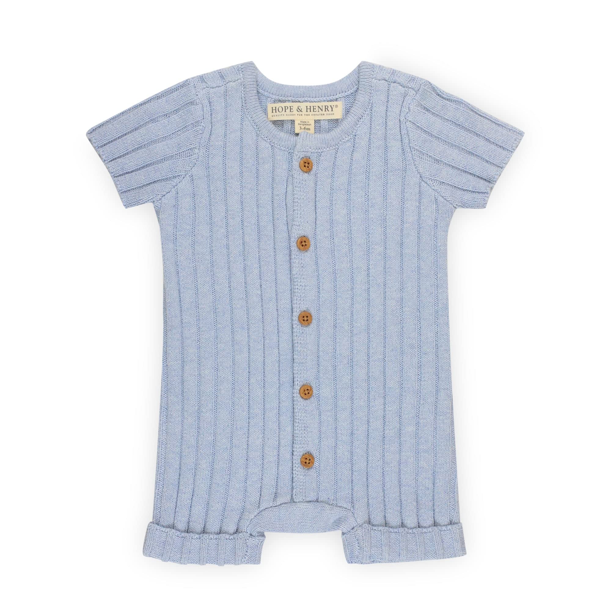 Hope & Henry Organic Cotton Baby Sweater Romper with Button Front - Soft & Cozy Outfit for Newborns & Toddlers - Perfect for Playdates, Family Photos & Everyday Wear