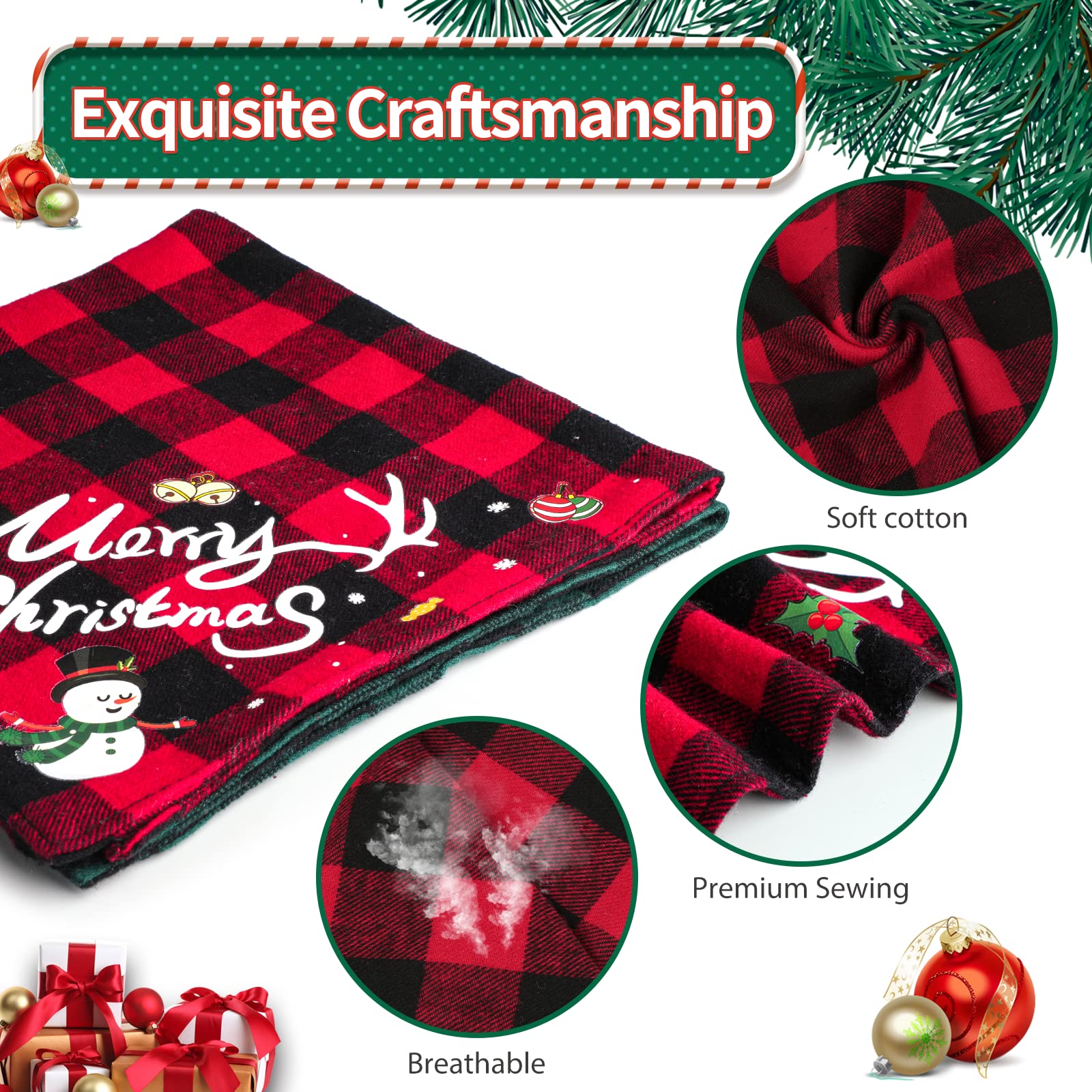 Christmas Dog Bandanas 2 Pack - Classic Plaid Dog Scarf with Santa & Snowman Print, Adjustable Washable Pet Bandana for Small Medium Large Dogs & Cats - Perfect for Holiday Photos & Christmas Parties