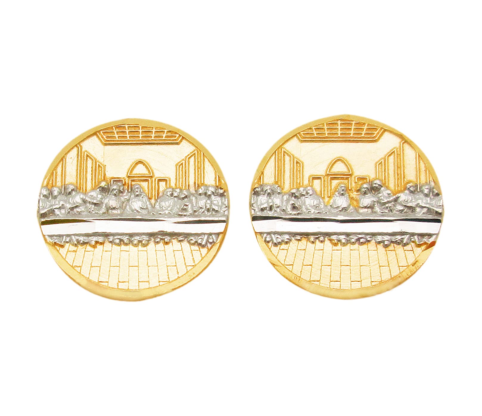 10K Yellow Gold Last Supper Earrings for Men - Religious Jewelry Gift for Christian Faith - Perfect for Church, Baptism & Special Occasions