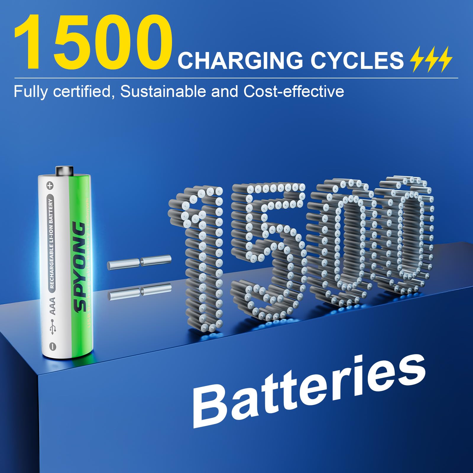 10-Pack AAA Rechargeable Batteries 1.5V Lithium Ion - 1200mWh High Capacity, 1500+ Charge Cycles, Fast USB-C Charging in 40 Minutes with 4-in-1 Cable - Perfect for Wireless Keyboards, Gaming Controllers, Smart Home Devices & Toys