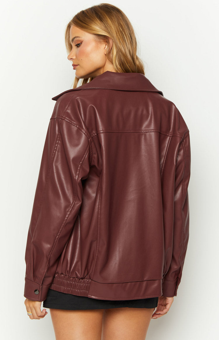 Abbi PU Red Bomber Jacket Women's Faux Leather Motorcycle Jacket - Stylish Outerwear for Casual Wear, Night Out & Fall Fashion