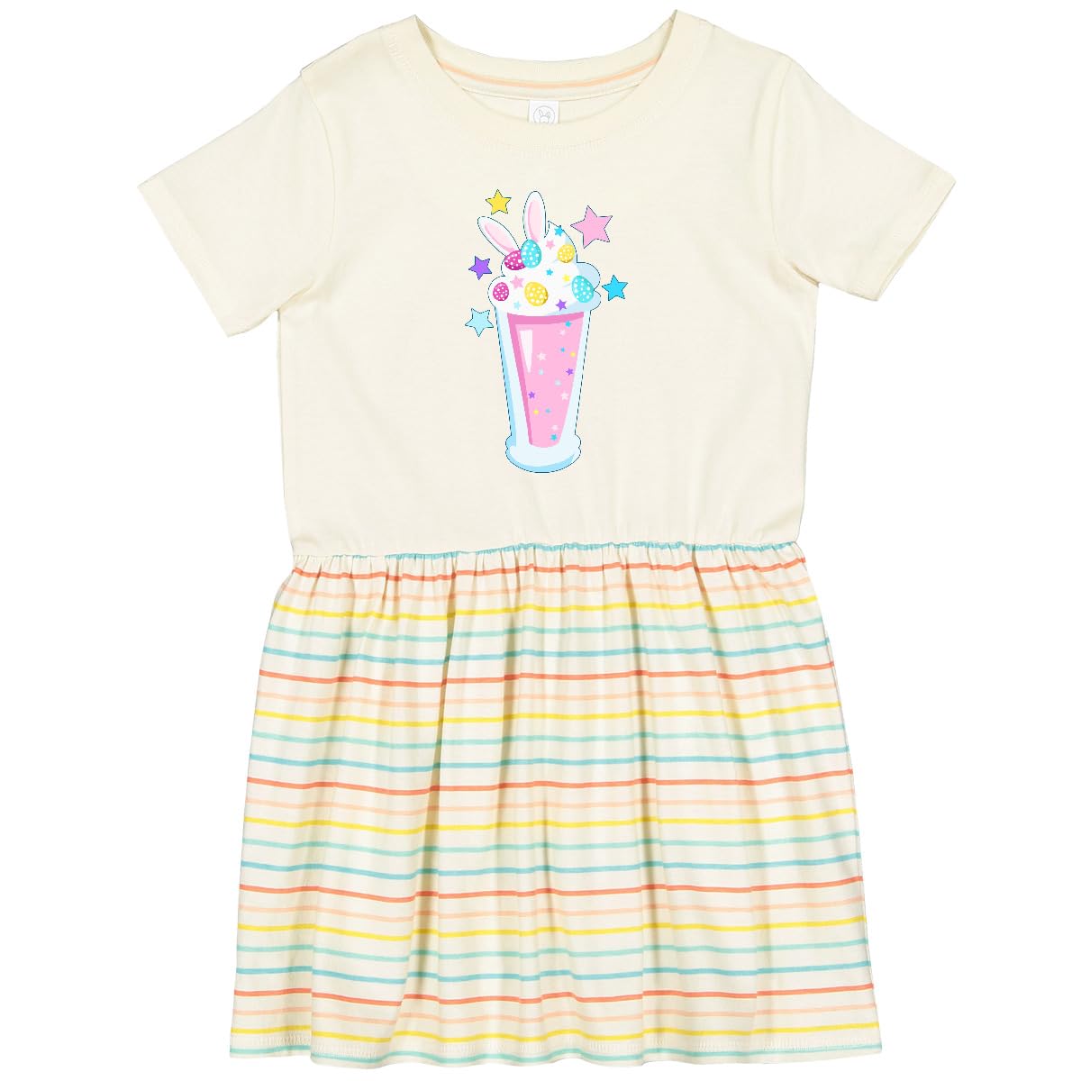 Inktastic Easter Bunny Milkshake with Eggs and Stars Toddler Dress - Cute Easter Outfit for Baby Girls, Soft Cotton Kids Dress for Spring & Holiday Photos, Party Wear