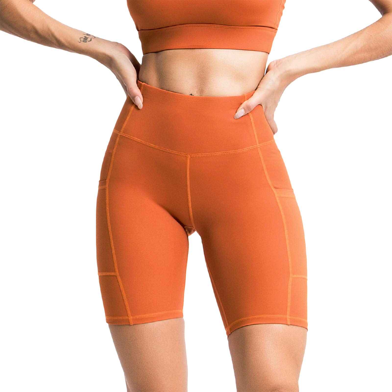 UAURORAO Women's High Waist Biker Shorts - Elastic Yoga Running Workout Shorts with Pockets, Slim Fit Gym & Streetwear | Perfect for Yoga, Running, Gym & Casual Street Style