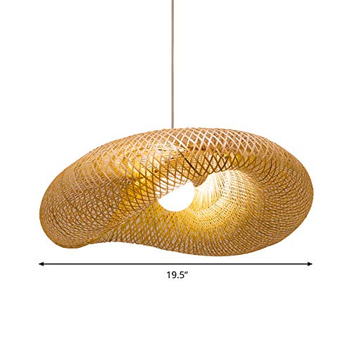 Modern Bamboo Pendant Lighting for Kitchen Island - 19.5 Inch Beige Hanging Light Fixture with Twist Design for Dining Room & Breakfast Nook - Perfect for Farmhouse, Rustic or Contemporary Home Decor