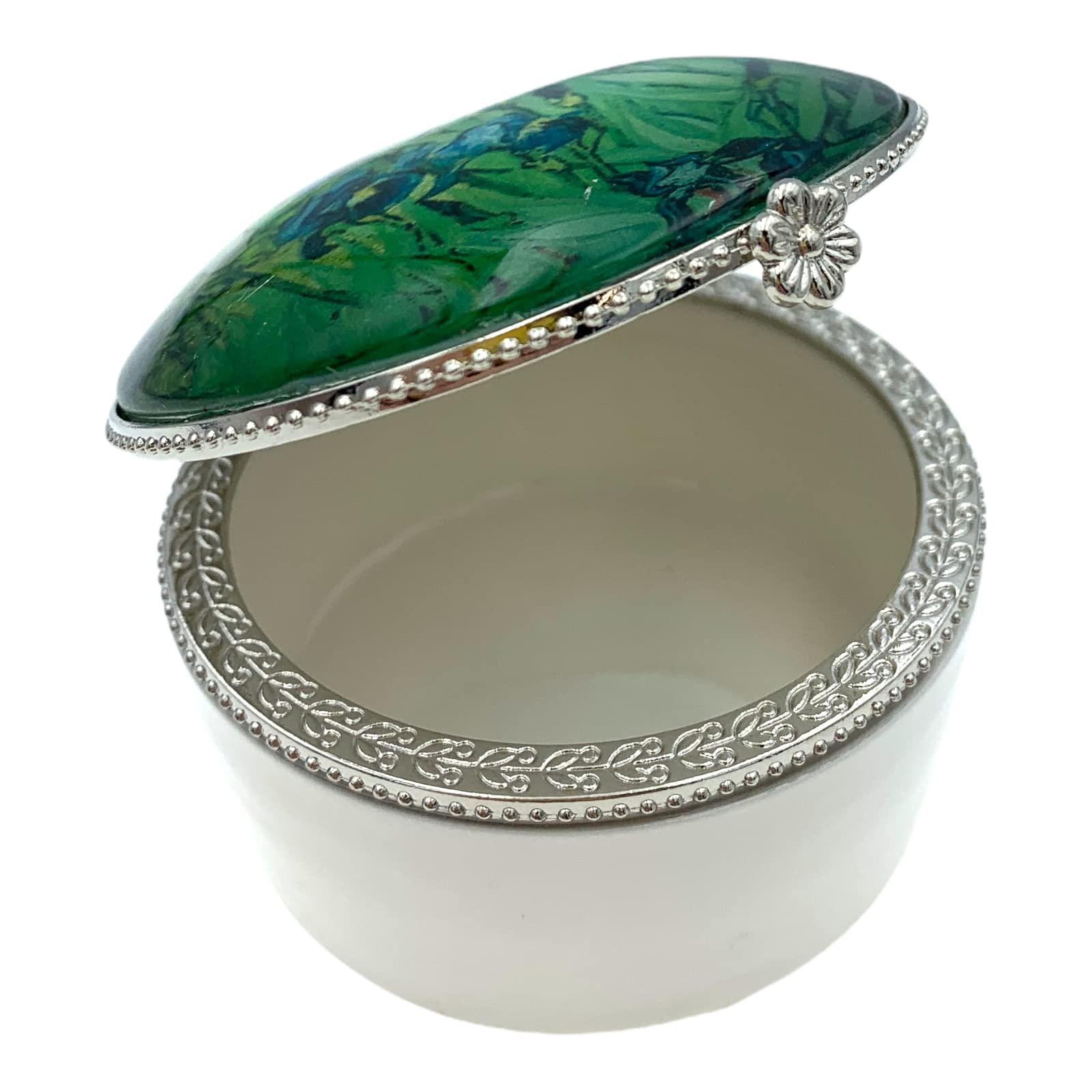 Van Gogh Iris Trinket Box - Handcrafted Ceramic & Glass Jewelry Storage (2.5 Inch Diameter) - Perfect for Rings, Earrings & Small Keepsakes - Elegant Home Decor & Gift Idea