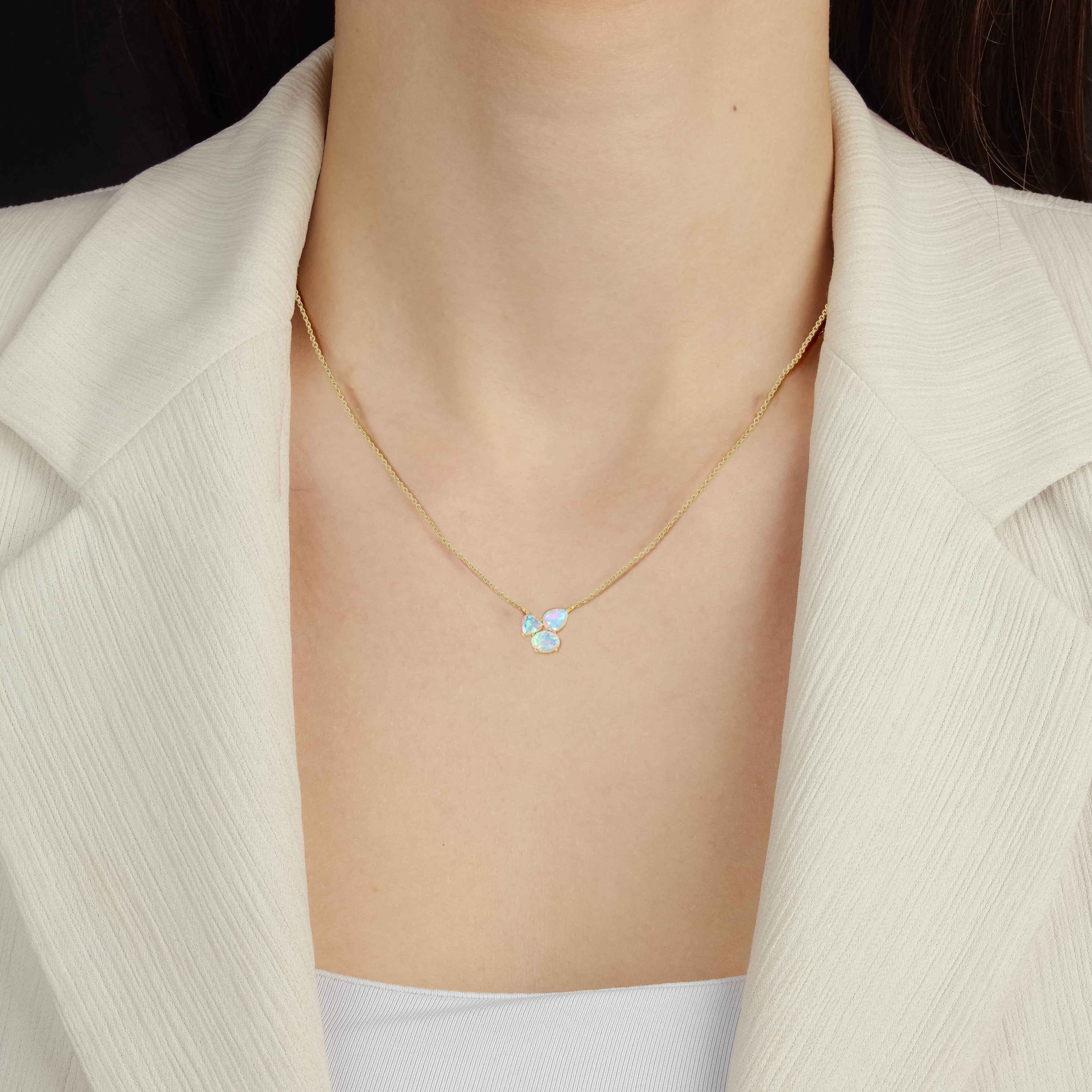 White Opal Three Stone Pendant Necklace - Elegant Sterling Silver Jewelry for Women - Perfect for Weddings, Anniversaries & Special Occasions