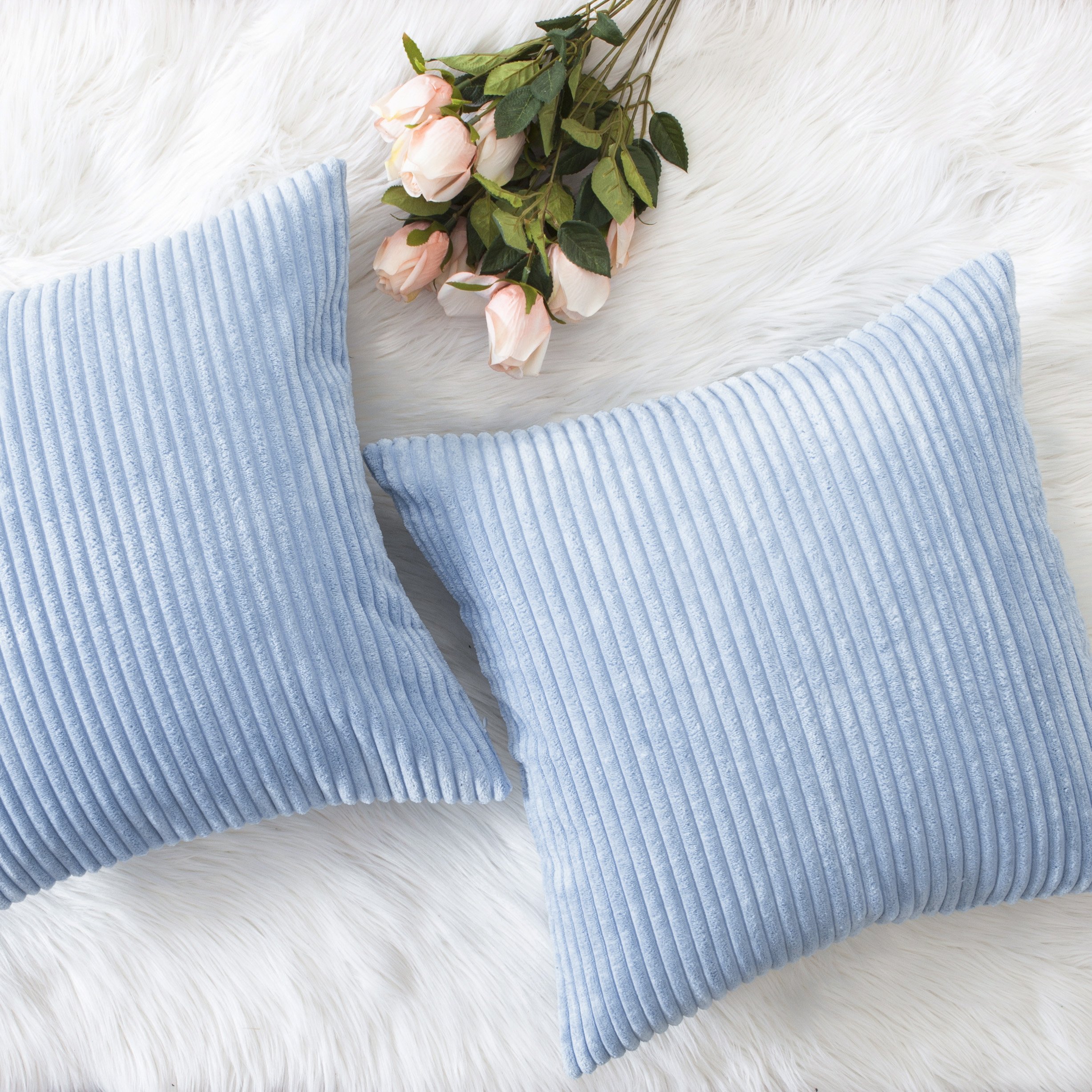 Supersoft Large 26x26 Inch Throw Pillows for Couch & Patio - Textured Square Decorative Pillow Covers in Baby Boy Blue - Perfect for Living Room, Bedroom & Outdoor Furniture Decor