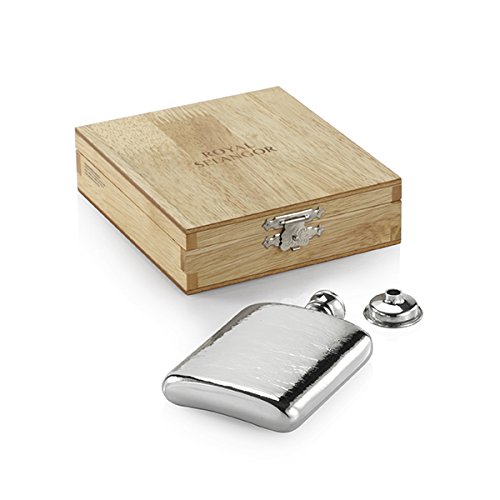 Royal Selangor Premium Handcrafted Pewter Hip Flask (130ml) - Elegant Blonde Wooden Gift Box, Perfect for Whiskey, Bourbon & Liquor Storage - Ideal for Gifts, Travel & Outdoor Adventures