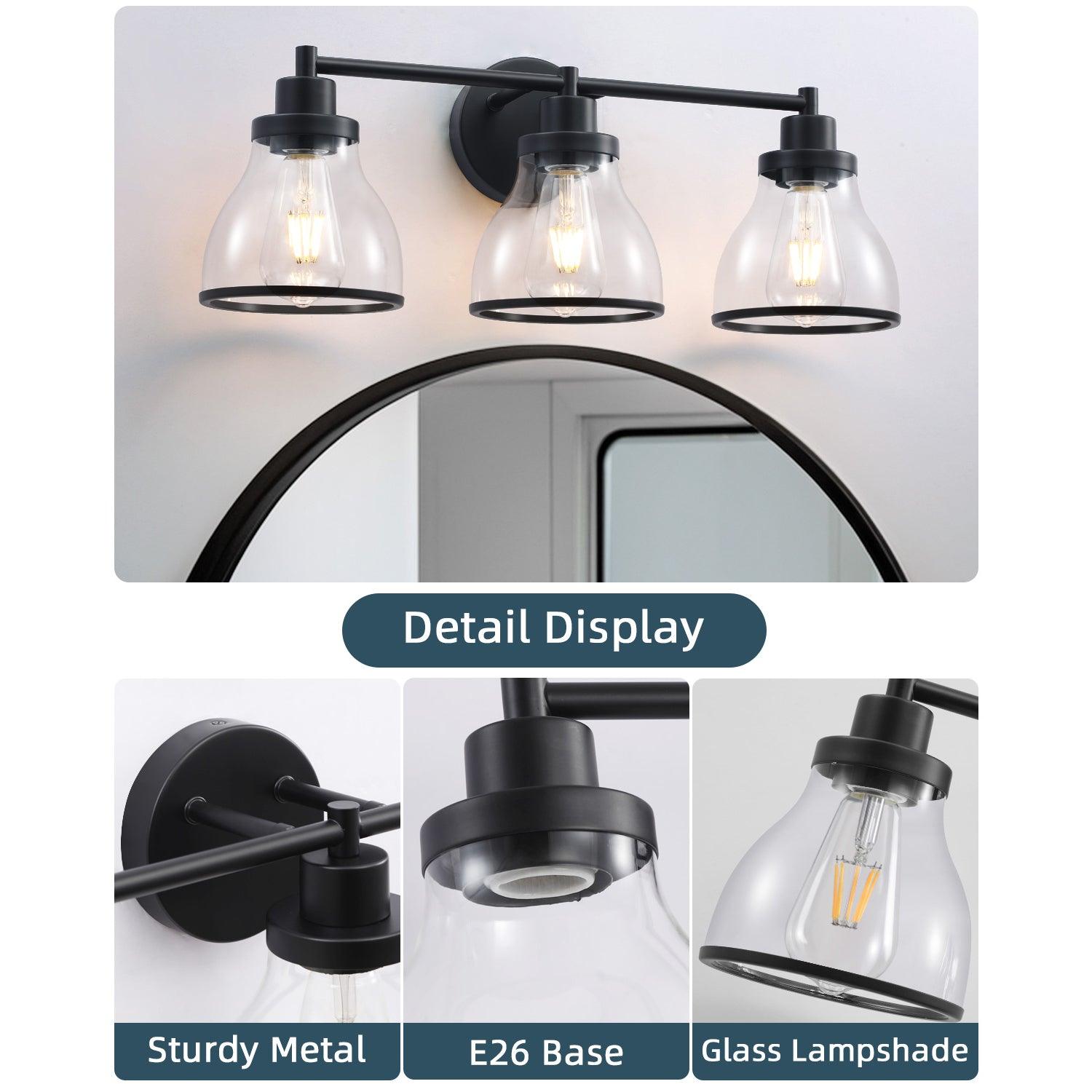 Hermosa Modern 3-Light Bathroom Vanity Light Fixture - Brushed Nickel Finish, Dimmable LED Lighting for Bathroom, Powder Room & Dressing Area
