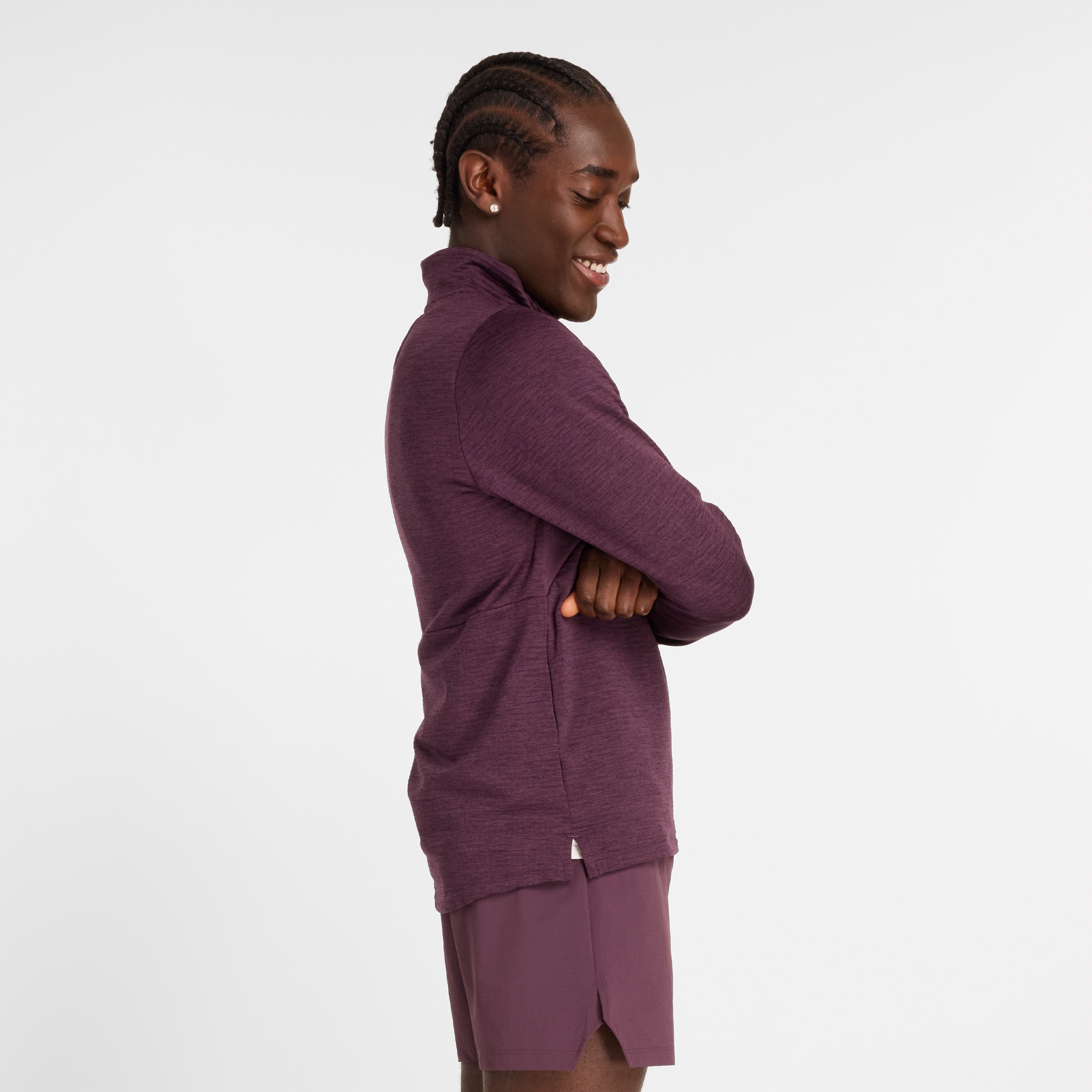 Men's Athletic Heat Grid 1/2 Zip Pullover - Moisture Wicking & Thermal Insulation (PLN Plum Brown) - Perfect for Running, Hiking & Outdoor Workouts