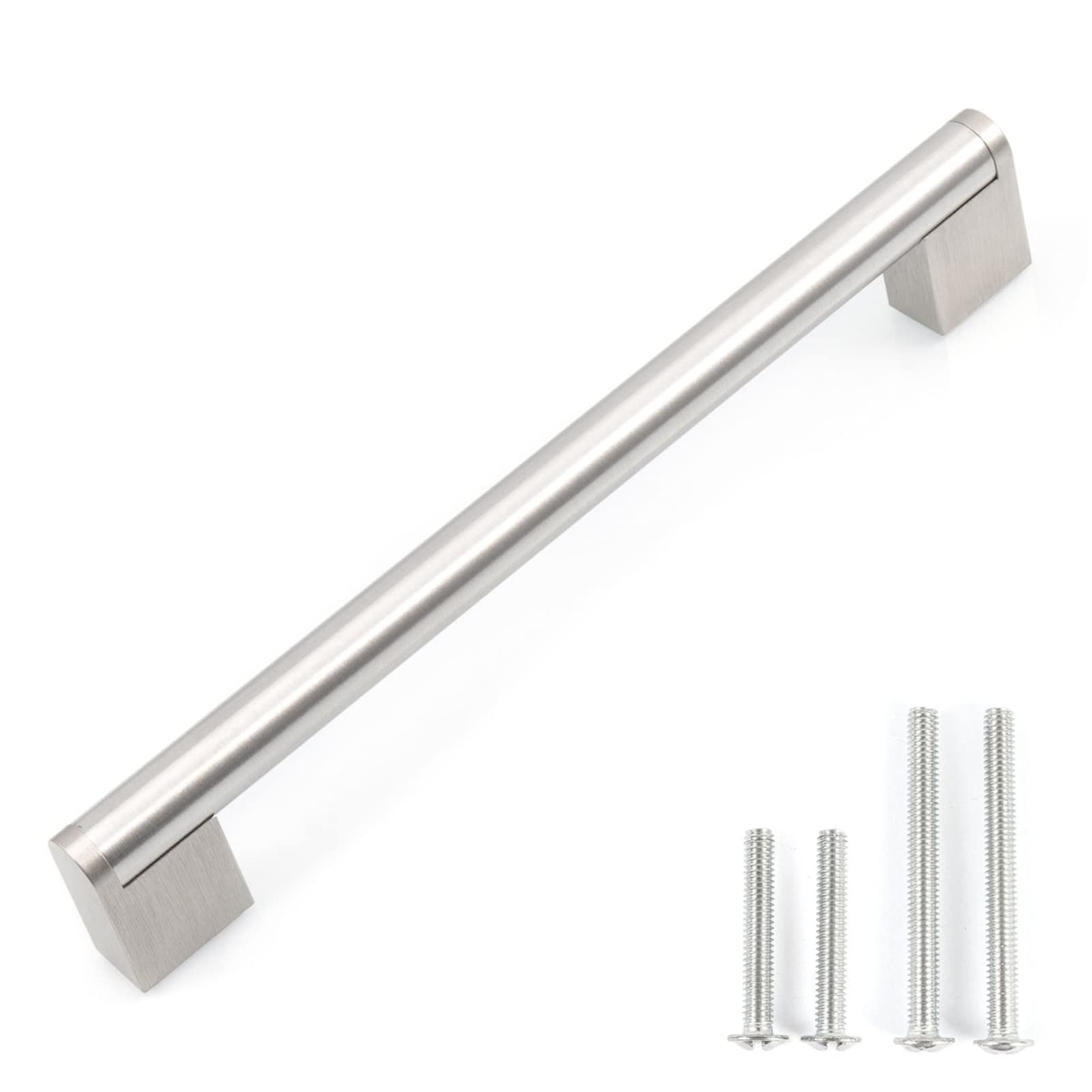 FULGENTE 10 Pack Brushed Nickel Square Cabinet Handles - Stainless Steel Drawer Pulls for Kitchen & Bathroom Cabinets (7-1/2