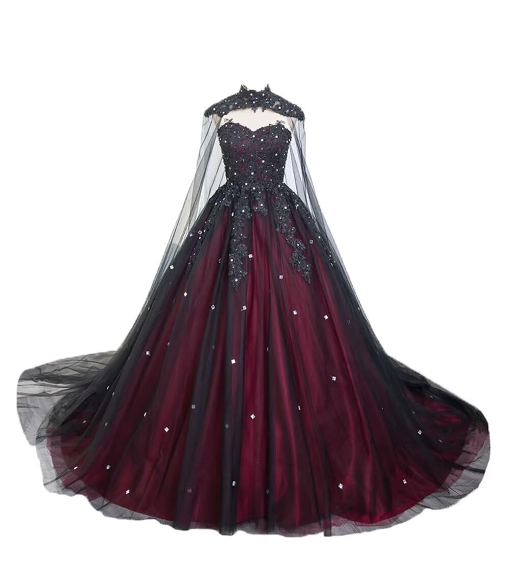 Ftupza Elegant Red and Black Tulle Wedding Dress with Beading Lace - Luxury Sweetheart Long Bridal Gown for Bride | Perfect for Romantic Weddings, Evening Galas & Special Occasions