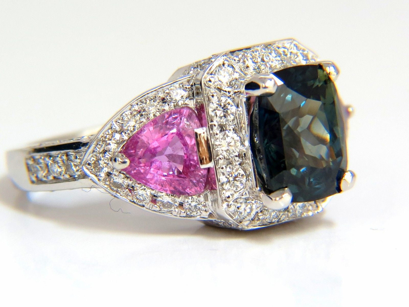 6.19ct GIA Certified Natural Unheated Green Blue Sapphire Diamond Ring for Engagement, Wedding & Special Occasions