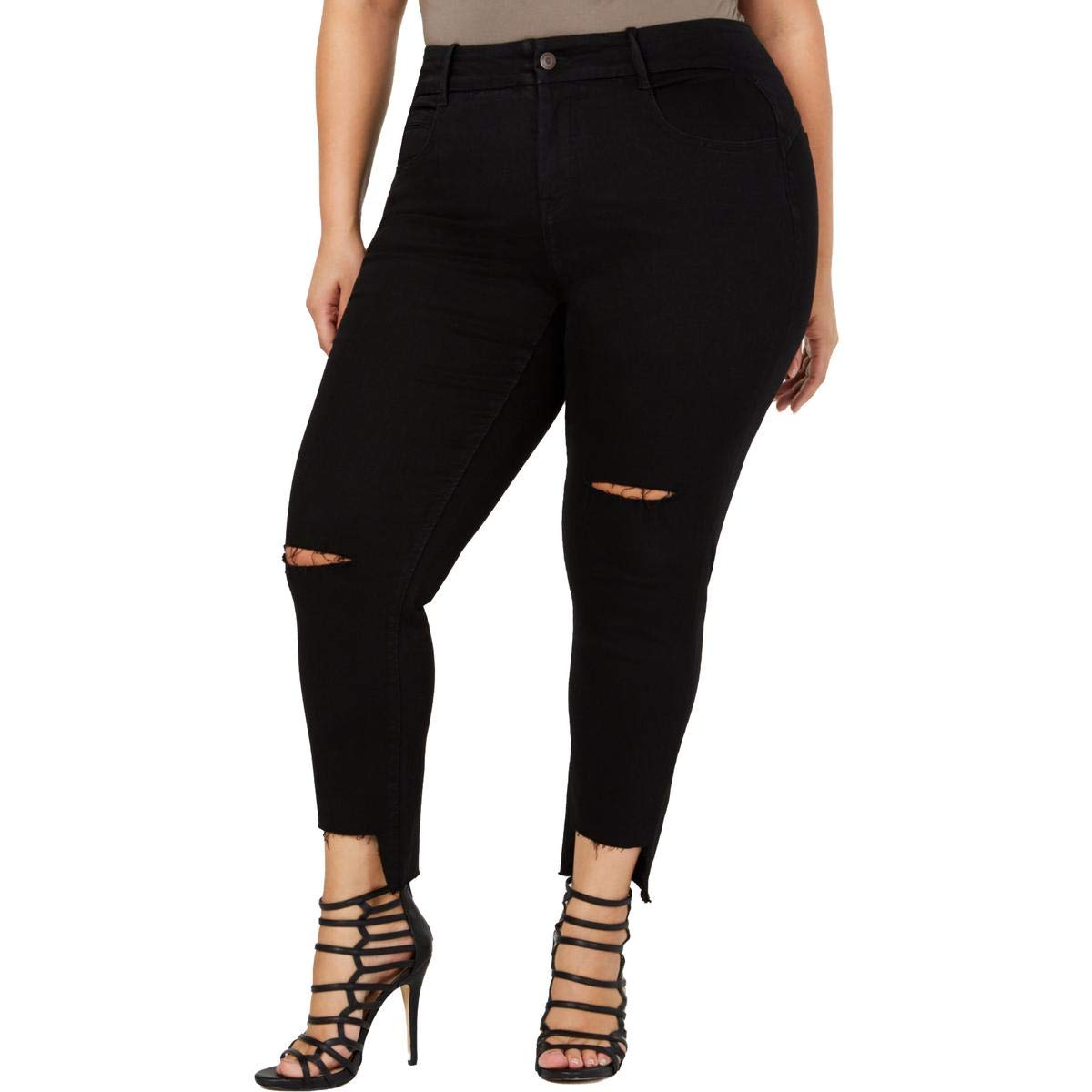 YSJ Women's Distressed Black Denim Ankle Jeans Size 20W - Stylish Ripped Skinny Jeans for Casual Outfits & Night Out