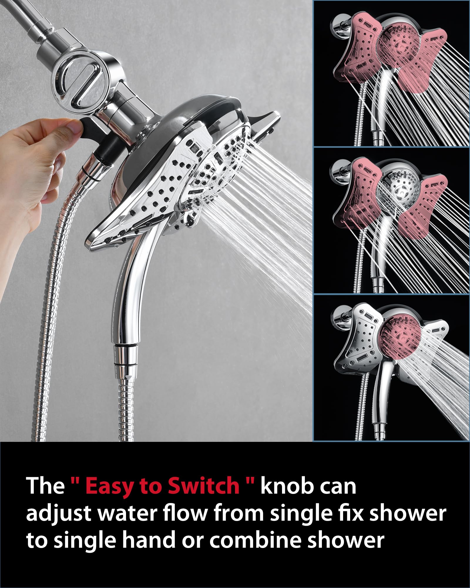 GRICH 2-in-1 Filtered Shower Head with Handheld Spray - 2.5GPM Rainfall Shower Combo with 60 Inch Hose - Perfect for Bathroom Renovation & Spa-Like Experience at Home