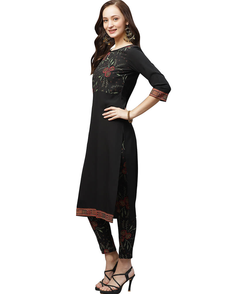 Stylish Black Crepe Pant Kurti for Women - Elegant Indian Ethnic Wear for Parties, Festivals & Casual Outings
