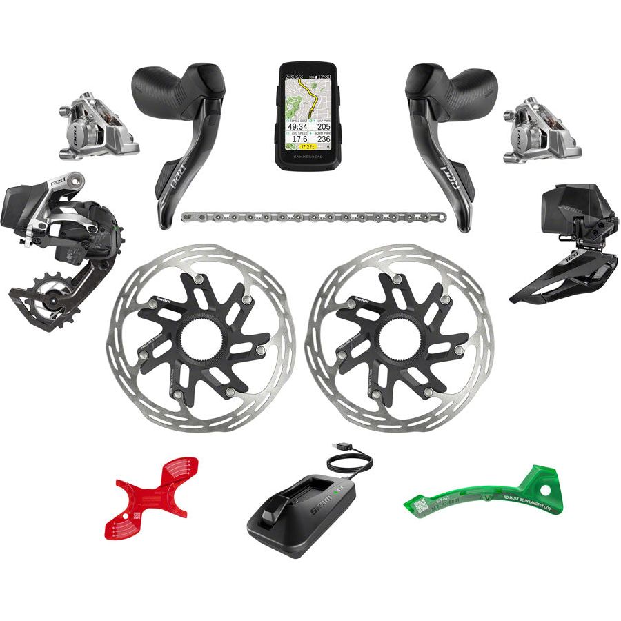 SRAM Red eTap AXS Road Bike Groupset - 2x12 Speed Electronic Shifting, HRD Shift/Brake Levers, Flat Mount Calipers, CenterLock Rotors, Chain, Front/Rear Derailleurs | Compatible with Hammerhead Karoo & E1 Computers | Perfect for Road Racing, Endurance Cycling & High-Performance Training