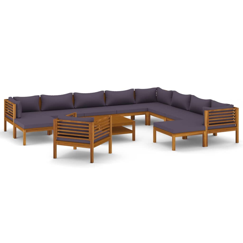 vidaXL 12-Piece Acacia Wood Patio Lounge Set with Cushions | Outdoor Modular Sofa Seating for Garden, Terrace & Backyard | Weather-Resistant Wooden Furniture for Relaxing & Entertaining