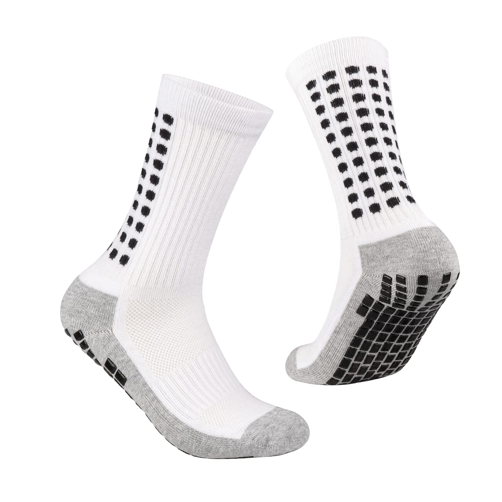 YUEDGE Men's Non-Slip Soccer Grip Socks - Cushioned Crew Athletic Socks for Basketball, Pilates & Sports (3 Pairs) - Perfect for Training, Gym Workouts & Active Lifestyles