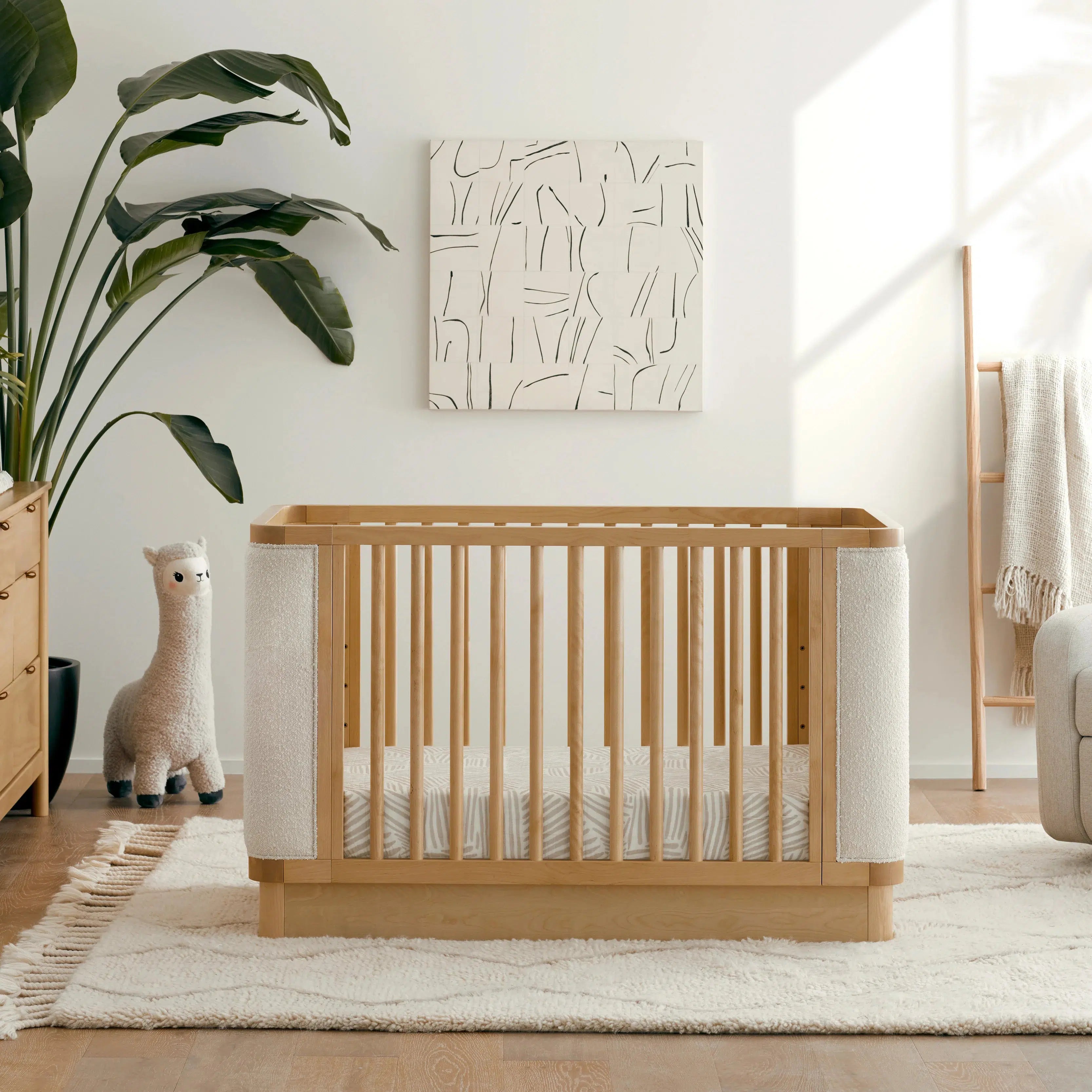 Babyletto Bondi Boucle 4-in-1 Convertible Crib in Honey with Ivory Boucle Fabric - Nursery Essential for Newborns, Toddlers & Kids Bedroom Decor
