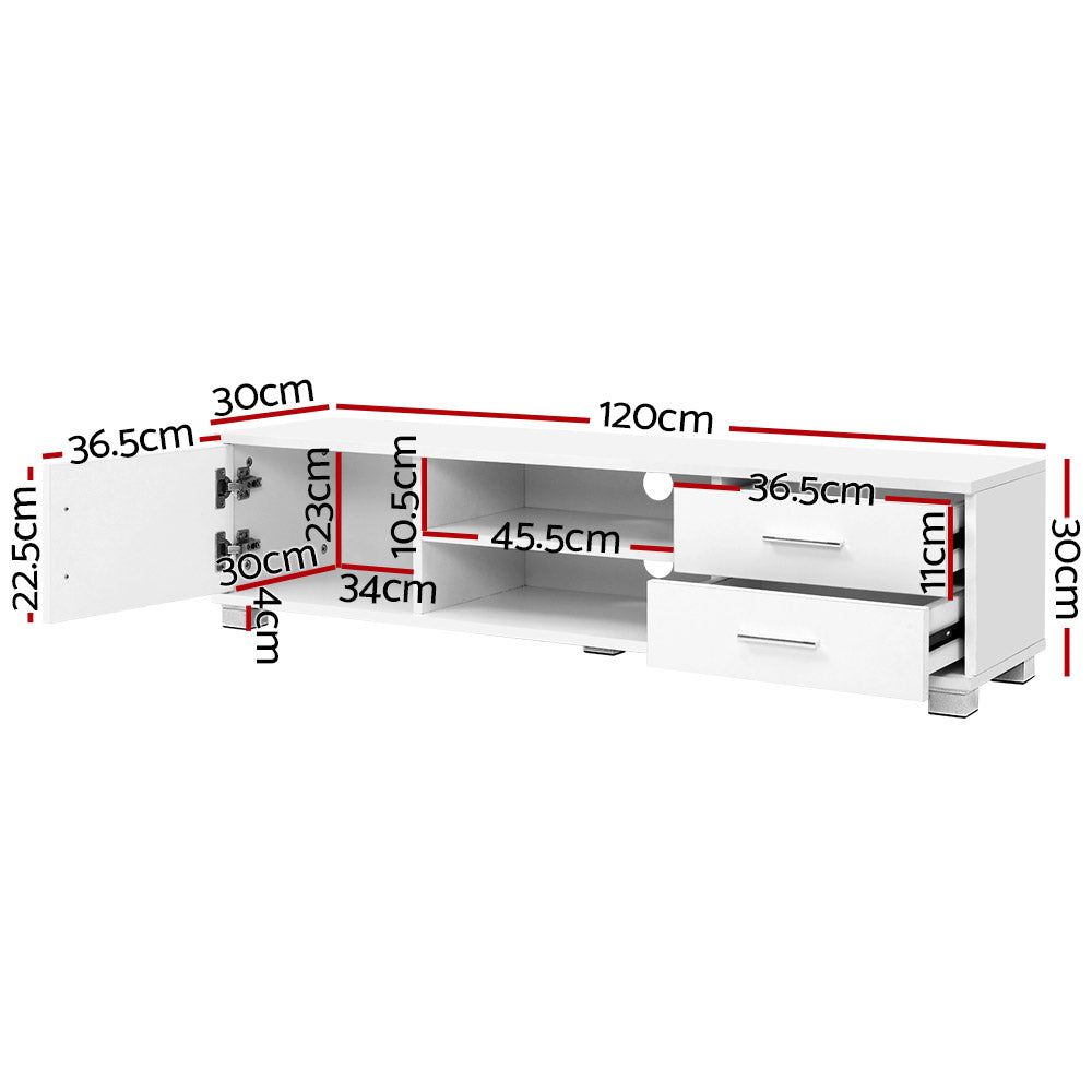 Artiss 120cm White Dylan TV Stand Entertainment Unit - Modern TV Cabinet for Living Room, Bedroom & Home Theater Setup