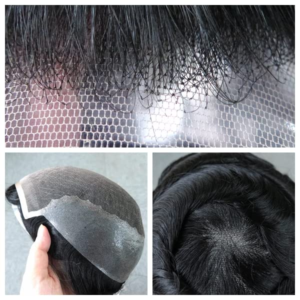 Premium Human Hair Toupee for Men | French Lace Front Poly Skin Hair System | Natural Black Male Wig Replacement | Q6 Jet Black Hair Unit - Perfect for Daily Wear, Special Occasions & Hair Loss Solutions
