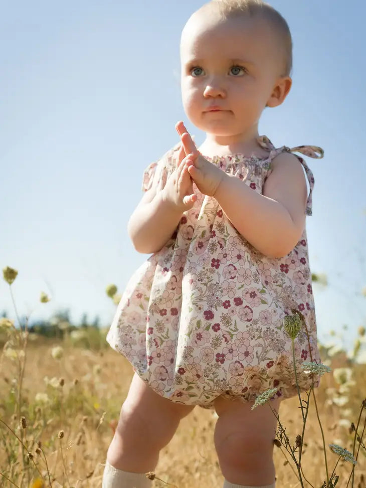 Beet World Strap Romper - Pink Ditsy Floral Baby Jumpsuit | Soft Cotton Onesie for Newborns & Infants | Perfect for Playdates, Photo Shoots & Everyday Wear