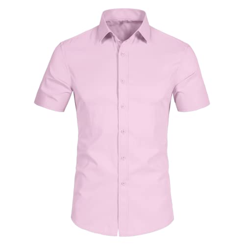 DELCARINO Men's Slim Fit Short Sleeve Dress Shirt - Casual & Business Button Down Shirt for Office, Party & Summer Wear