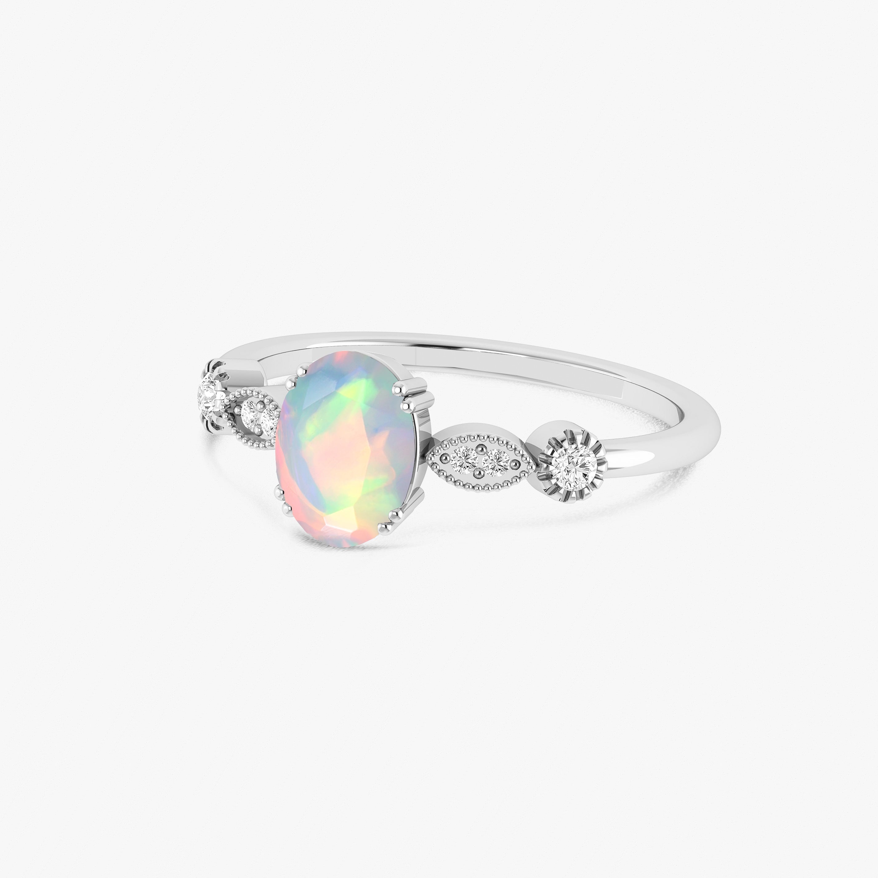 White Multifire Oval Ethiopian Opal Ring for Women - Elegant Sterling Silver Jewelry for Engagement, Wedding & Special Occasions