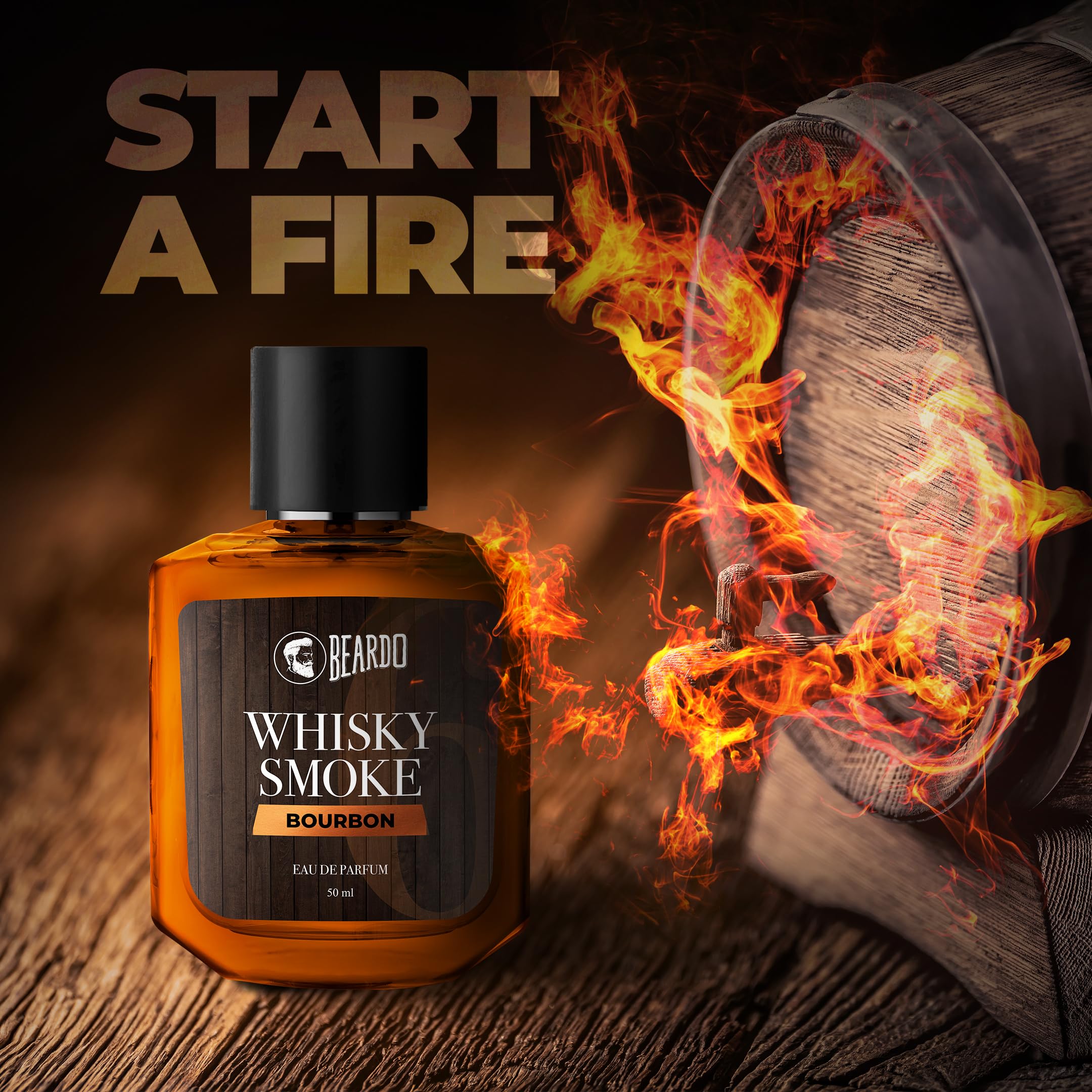 Beardo BOURBON Whisky Smoke Cologne for Men - 50ml Eau de Parfum | Oriental Woody Leather Fragrance | Long Lasting Perfume Spray | Best Date Night & Valentine's Day Gift for Husband, Boyfriend | Perfect for Evening Events, Romantic Dinners & Special Occasions