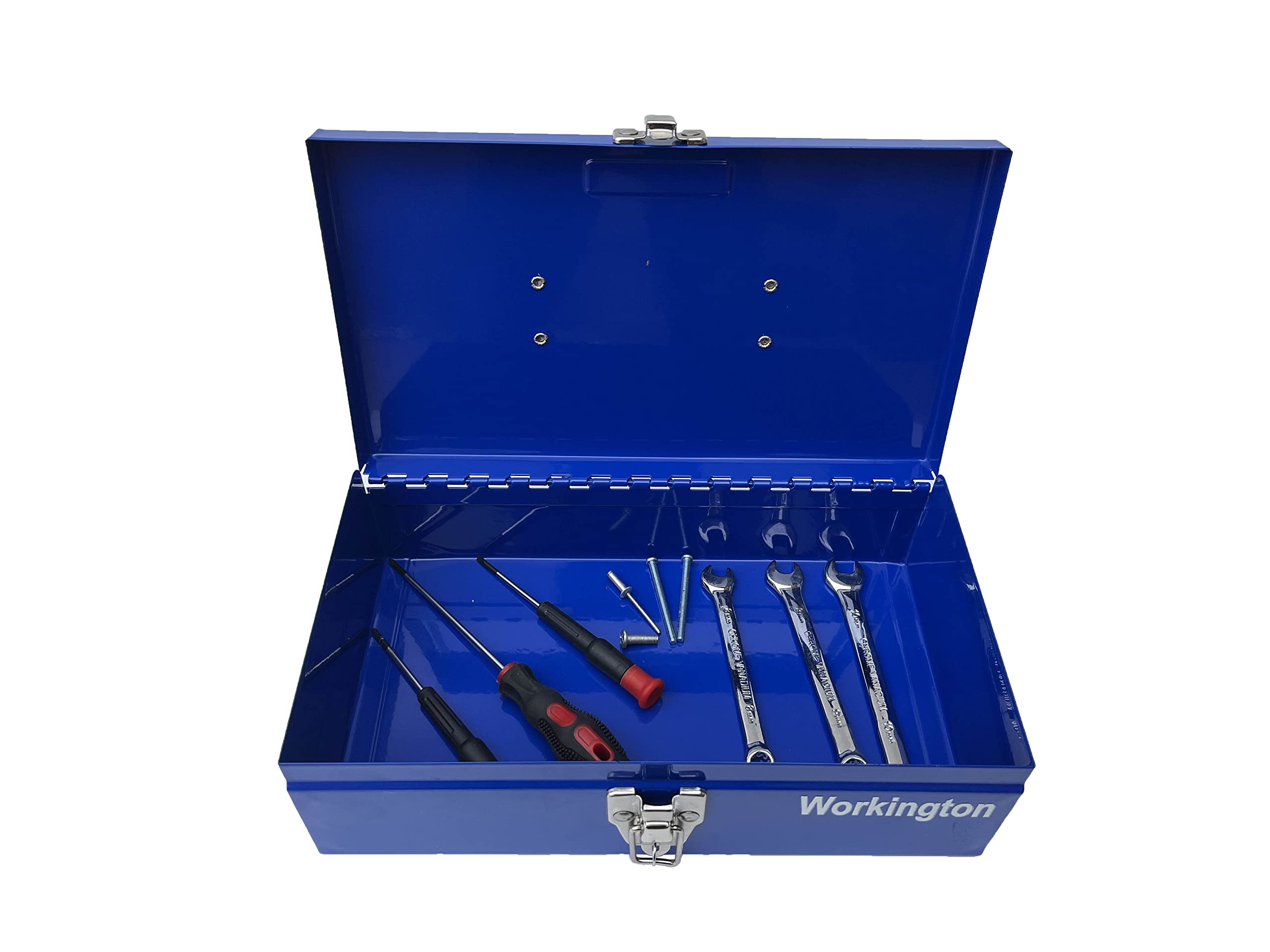 Portable Metal Tool Box with Latch - Small Parts Organizer for Carpenter Tools, Sockets & Hardware Storage (4002, Blue) | Perfect for Workshops, Job Sites & DIY Projects