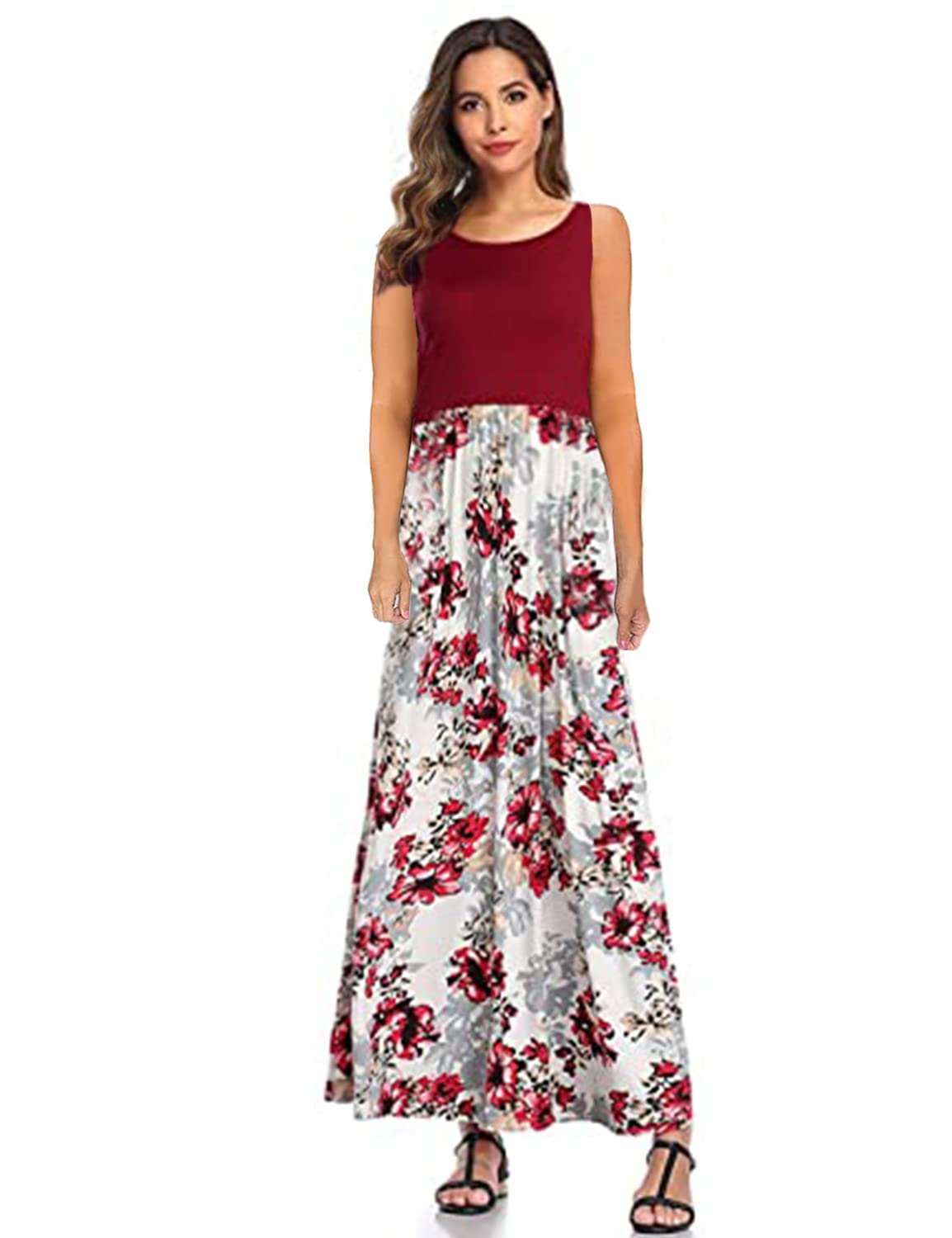 SHELY Women's Sleeveless Loose Plain Casual Maxi Long Dress with Pockets - Summer Beach Cover Up, Vacation Outfit, Boho Chic Style